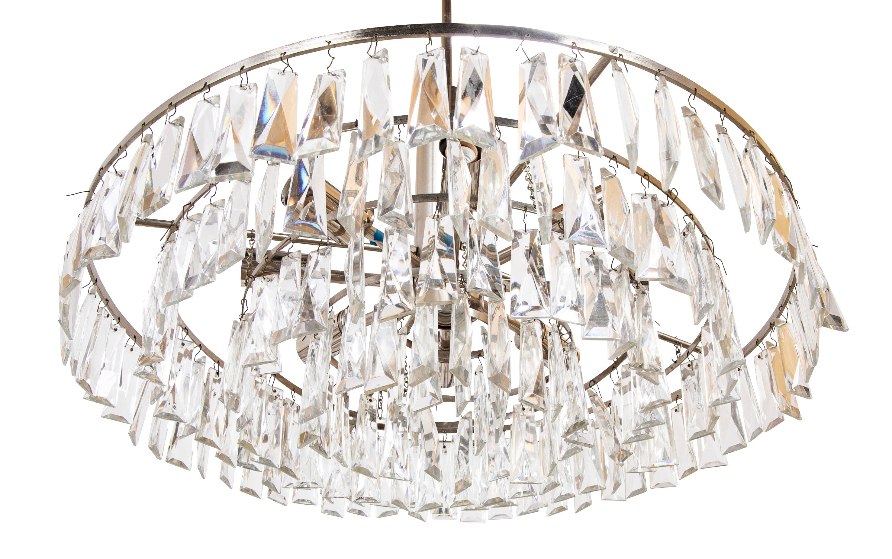 Clear Prism Chandelier with Nickel Plated Concentric Circles as Frame