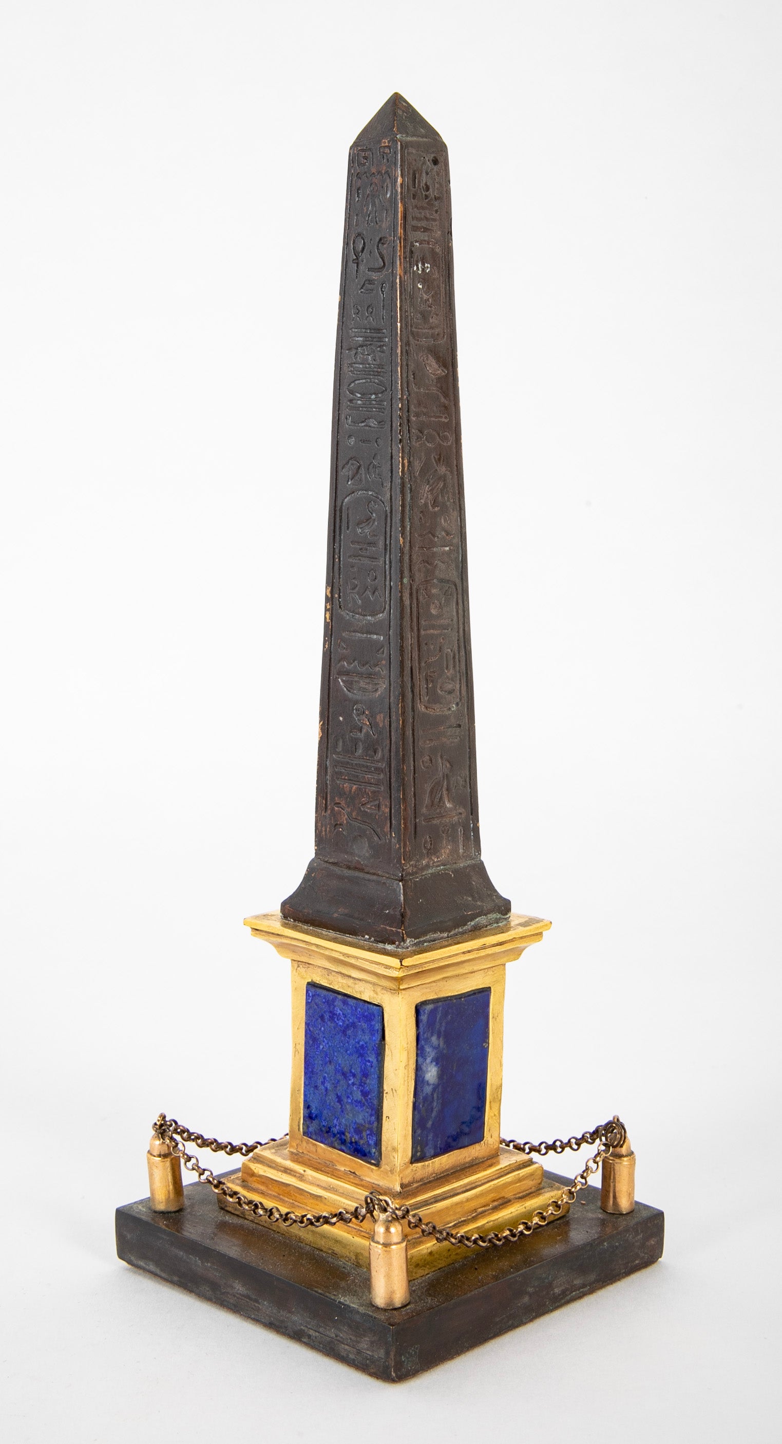 Pair of Patinated and Gilt Hieroglyphed Roman Obelisks