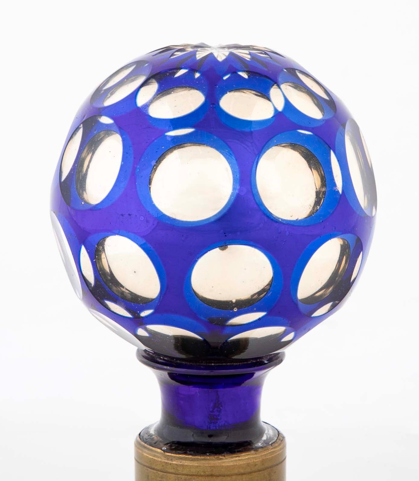 Pair of Blown Cobalt Blue Glass & Mercury Globe Newel Post Finials