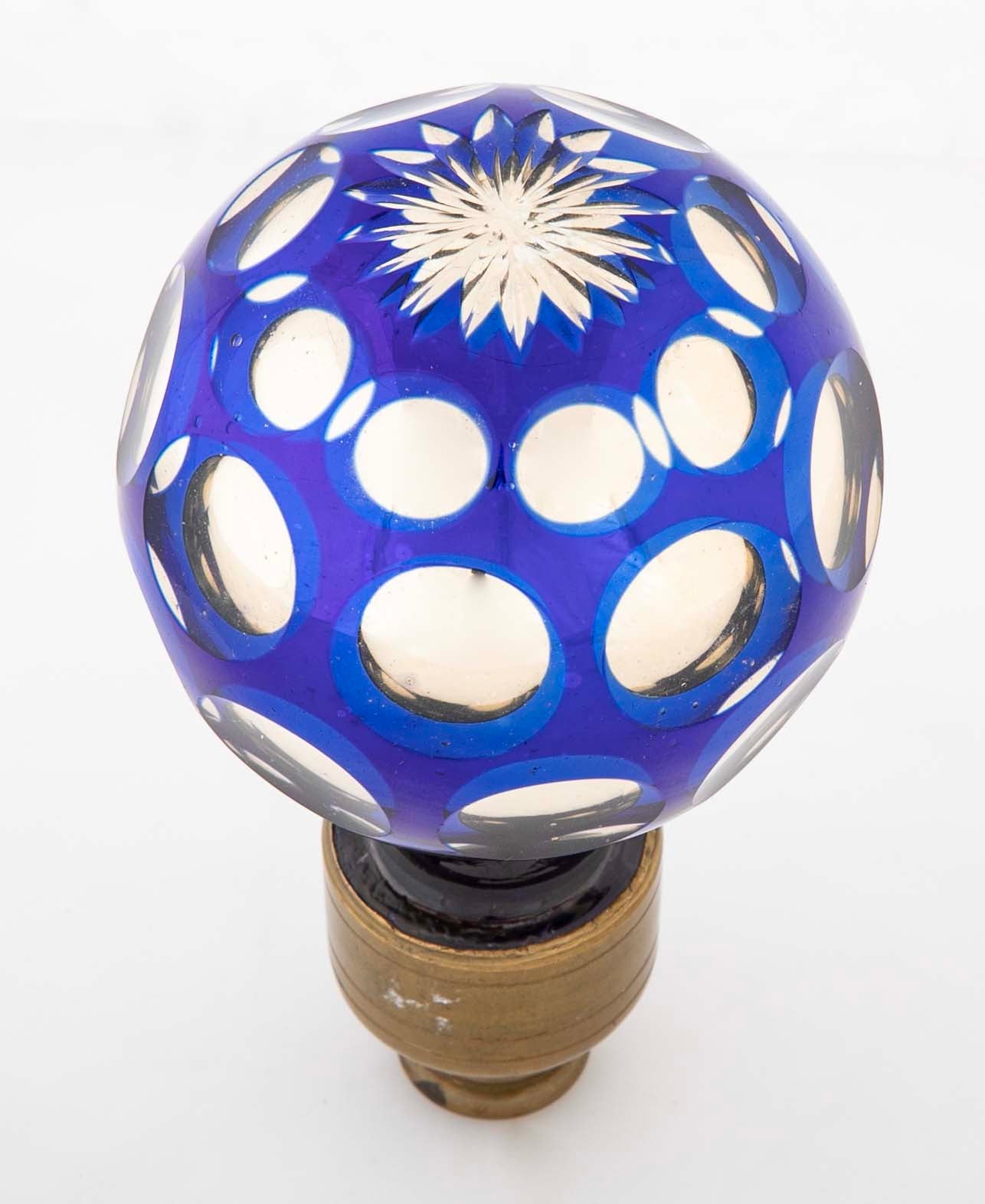 Pair of Blown Cobalt Blue Glass & Mercury Globe Newel Post Finials