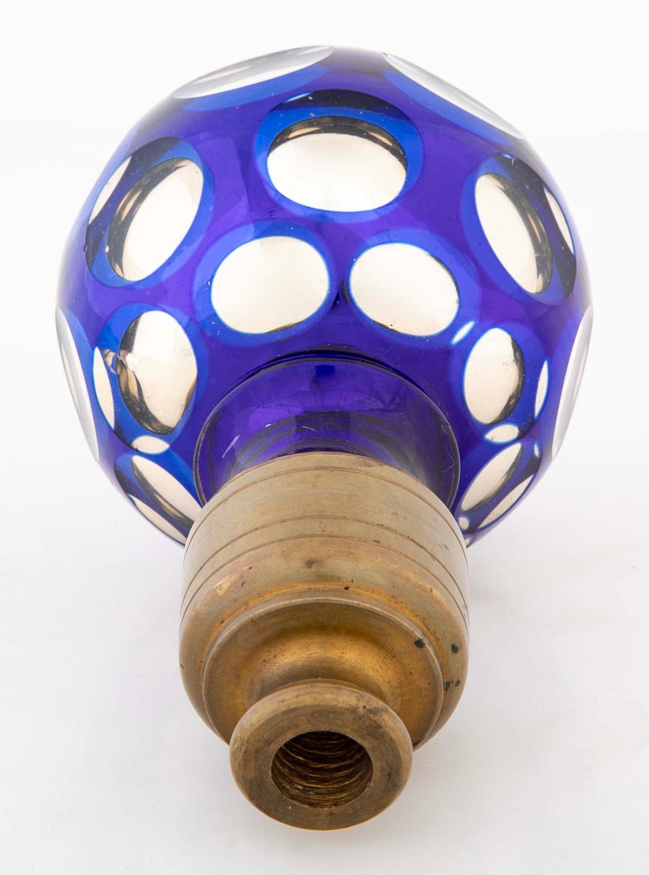 Pair of Blown Cobalt Blue Glass & Mercury Globe Newel Post Finials