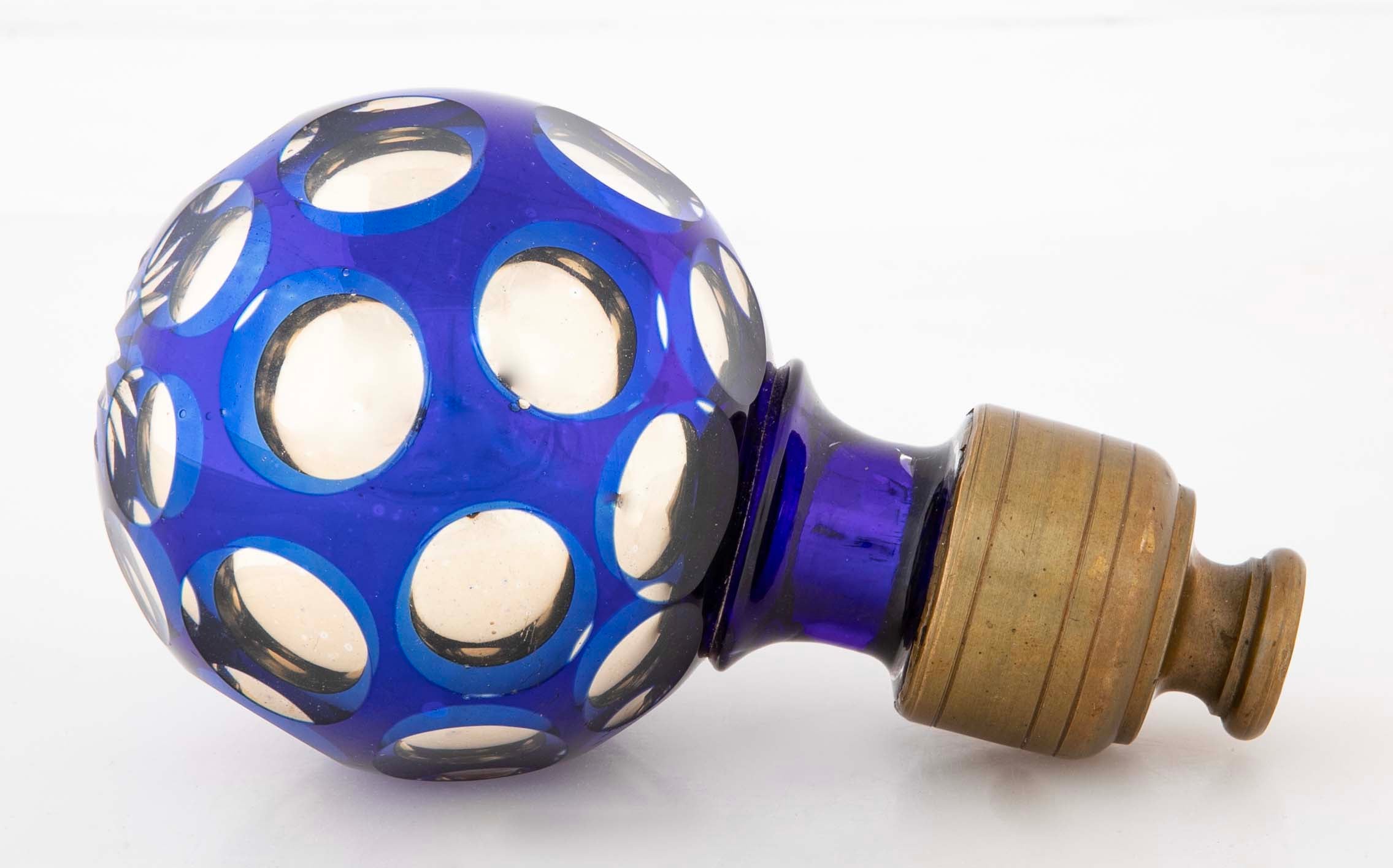 Pair of Blown Cobalt Blue Glass & Mercury Globe Newel Post Finials