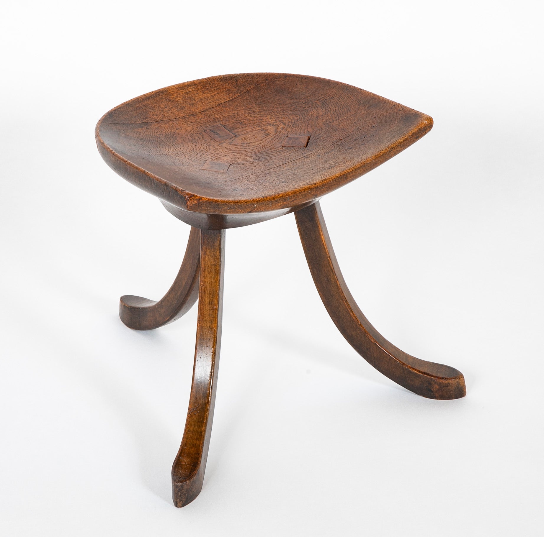 SOLD - 3/22/24. An Austrian 3 Legged Mahogany Stool Attributed to Adolf Loos