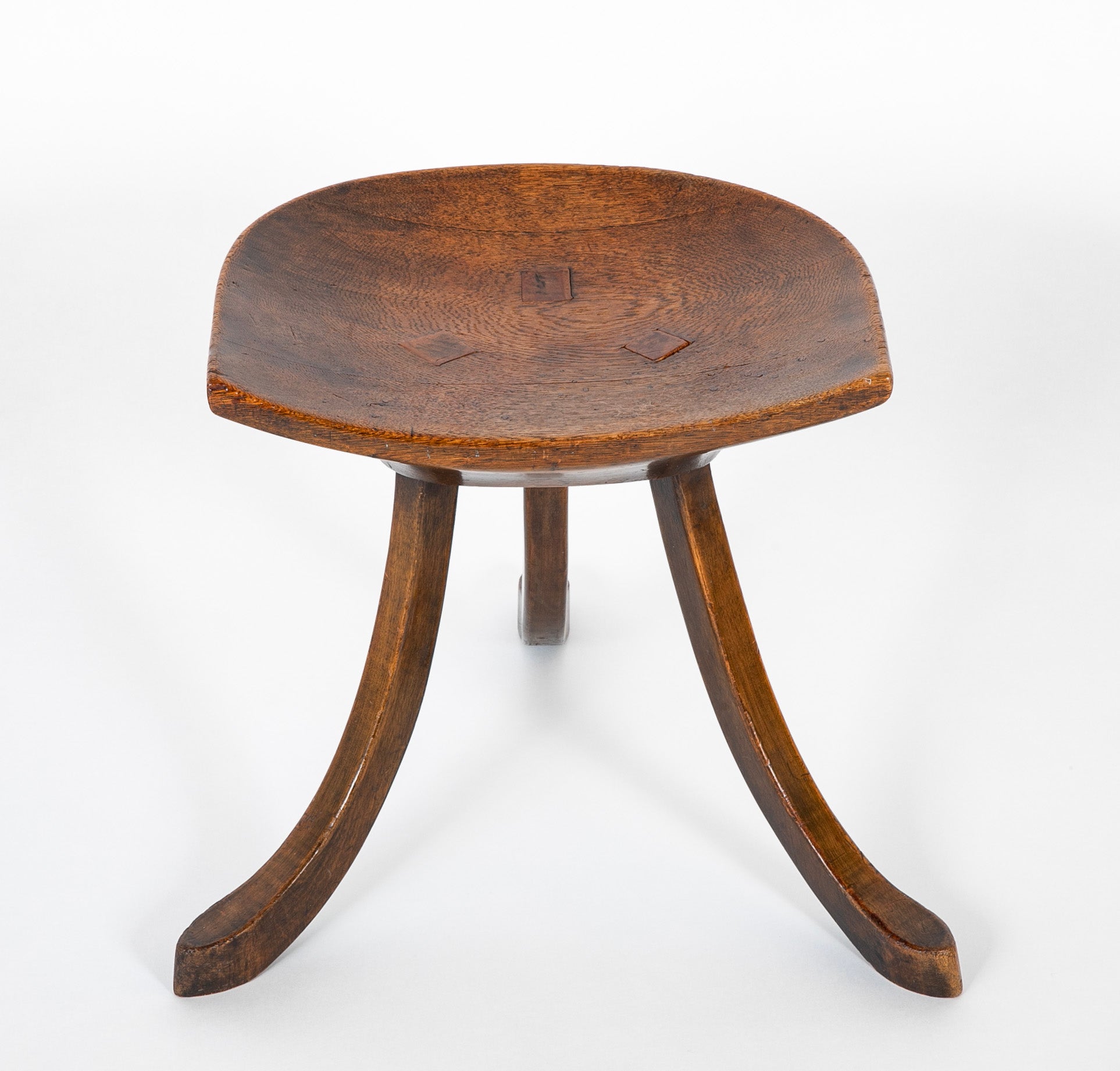 SOLD - 3/22/24. An Austrian 3 Legged Mahogany Stool Attributed to Adolf Loos