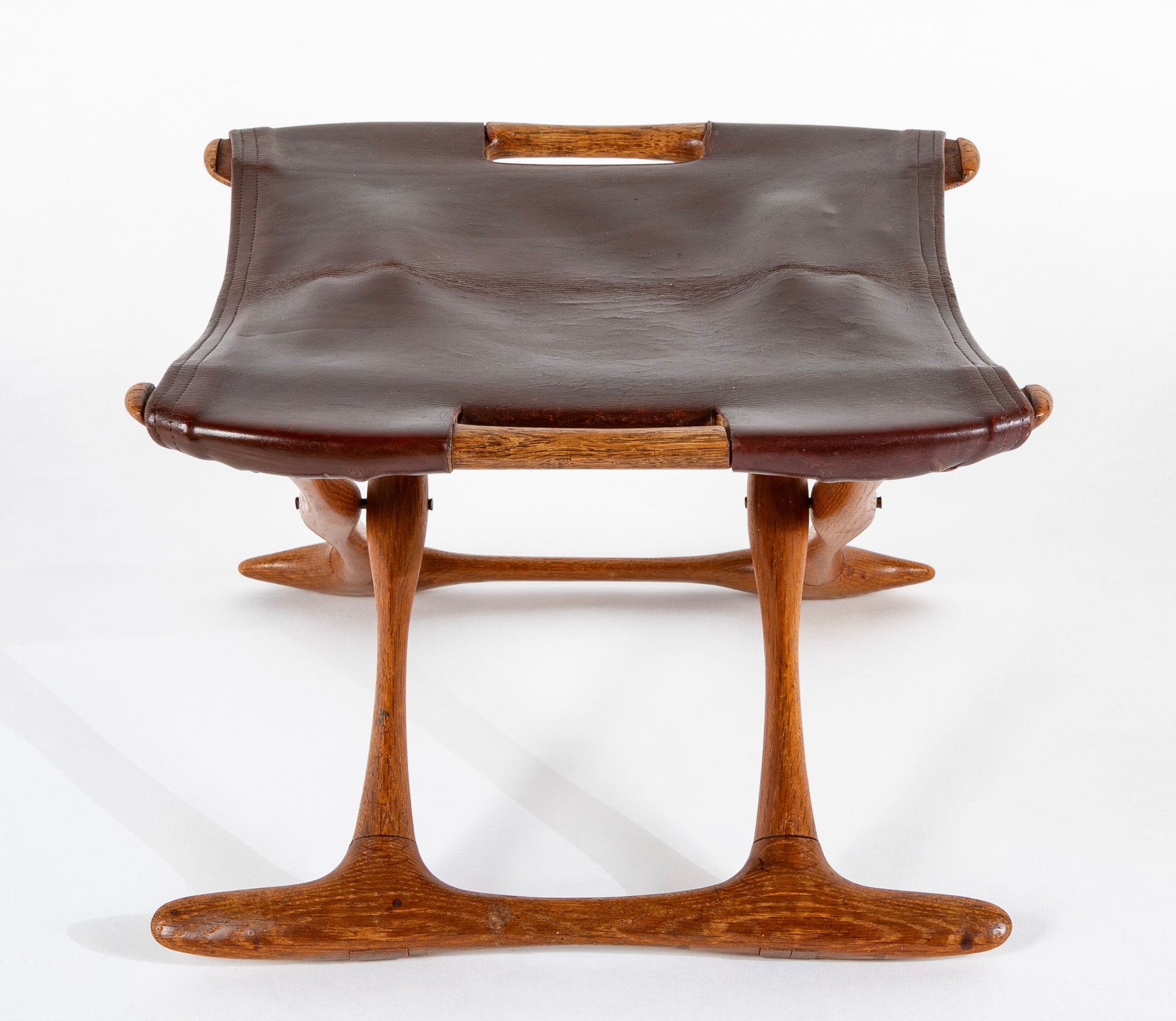 Mid-Century Danish Folding Stool with Leather Seat