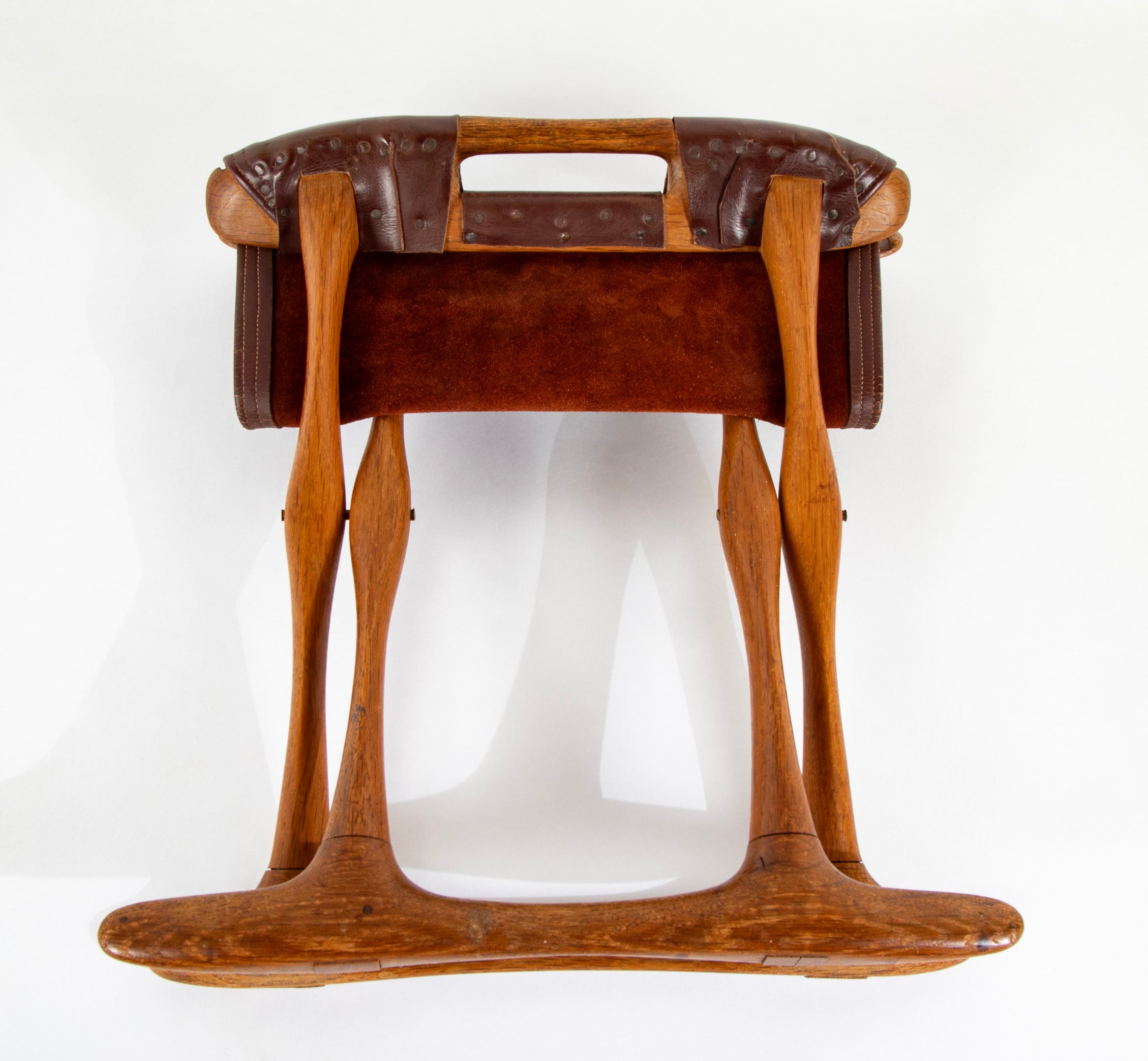 Mid-Century Danish Folding Stool with Leather Seat