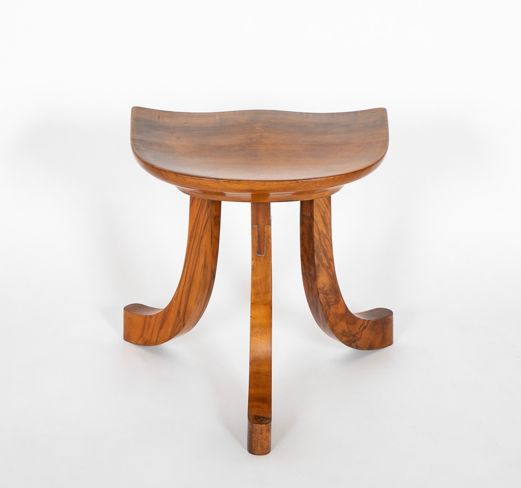 Pair of Walnut Tripod Thebes Stools in the Manner of Liberty & Co.