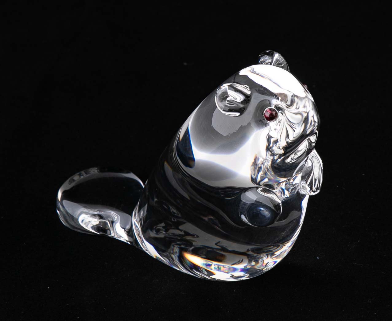 Pair of Steuben Crystal Beavers with Ruby Red Eyes