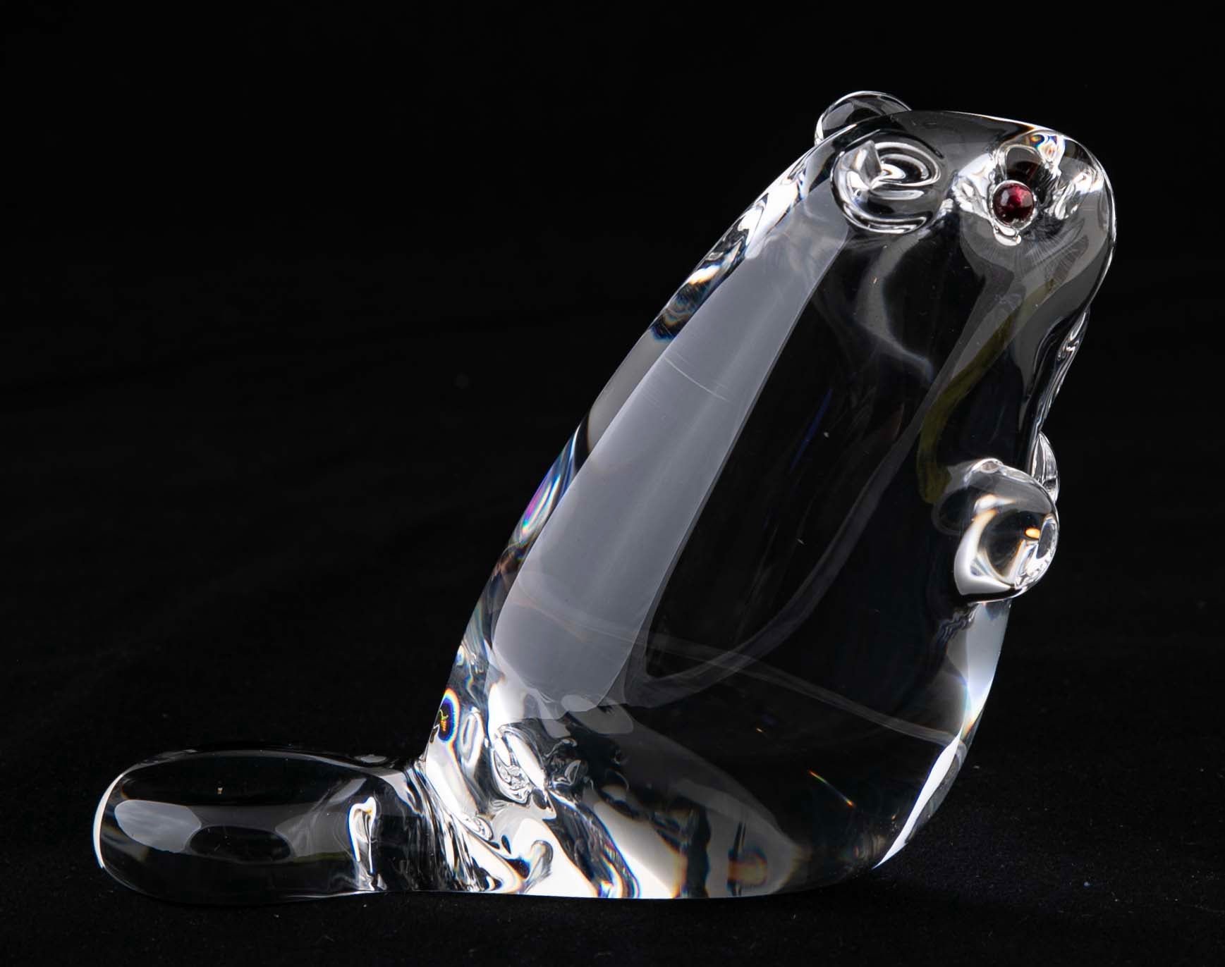 Pair of Steuben Crystal Beavers with Ruby Red Eyes