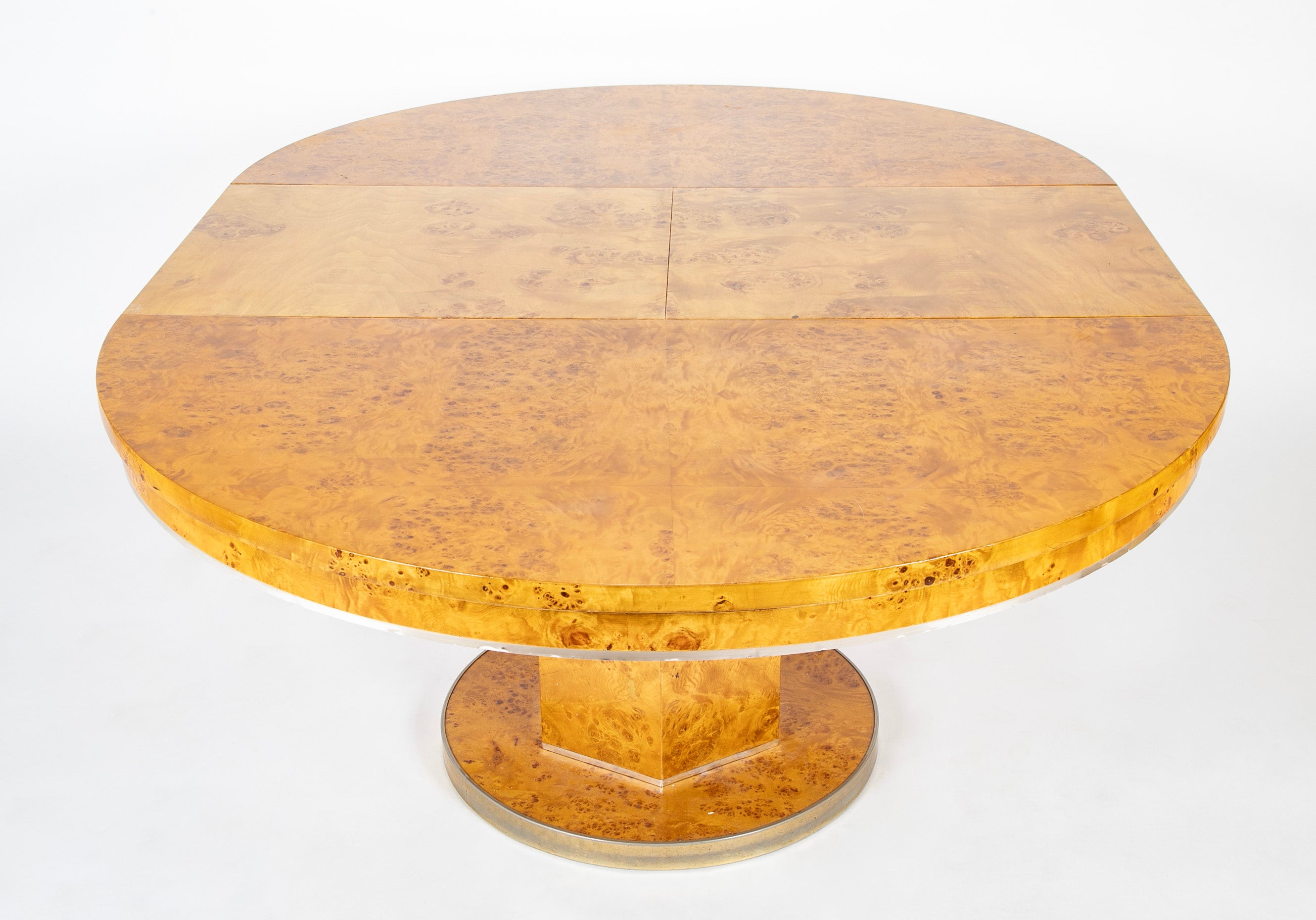 Amboyna Veneer Round Table with Metal Banding by Willy Rizzo