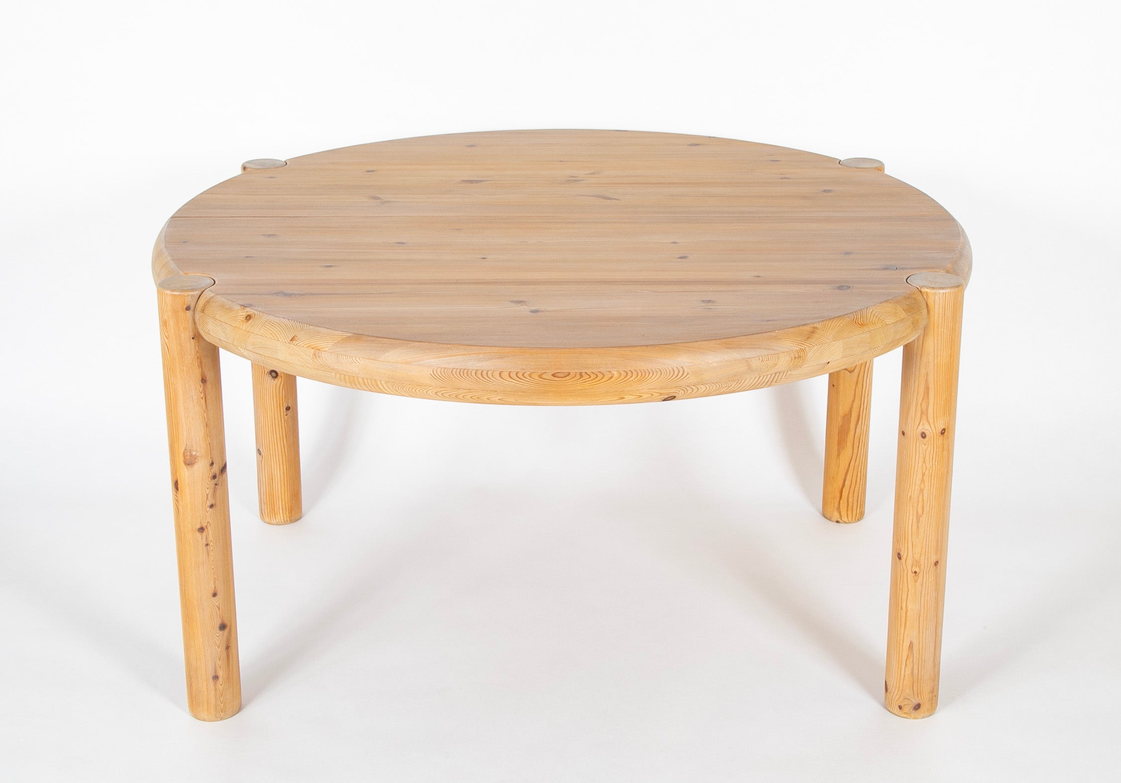 Round Danish Solid Pine Extension Dining Table by Rainer Daumiller