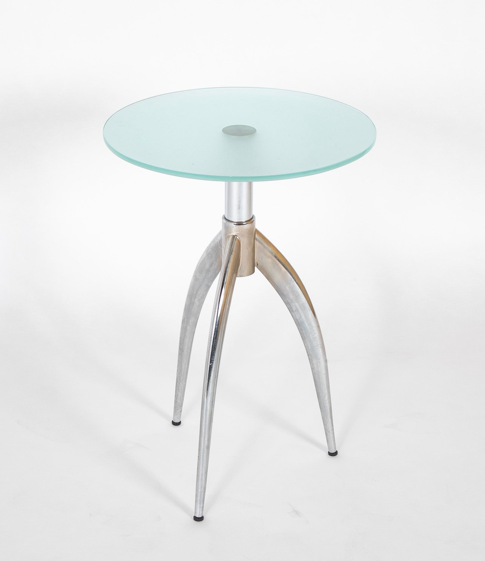 Italian Round Satin Glass Top Tripod Table with Chrome Base