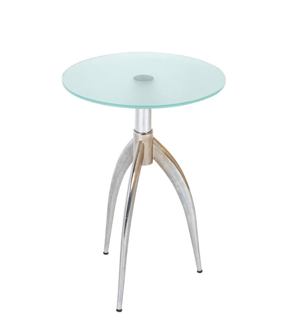 Italian Round Satin Glass Top Tripod Table with Chrome Base