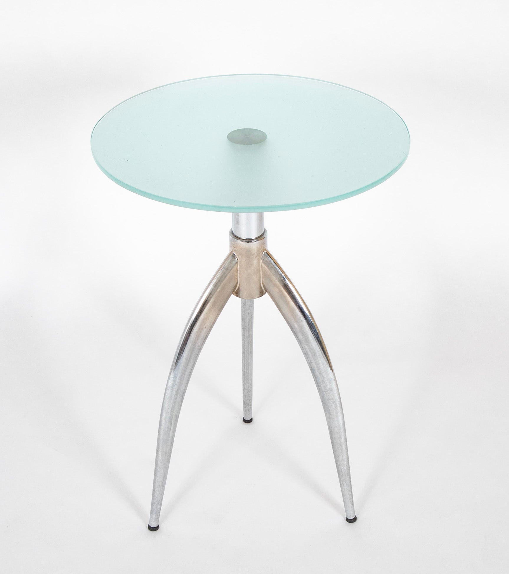 Italian Round Satin Glass Top Tripod Table with Chrome Base