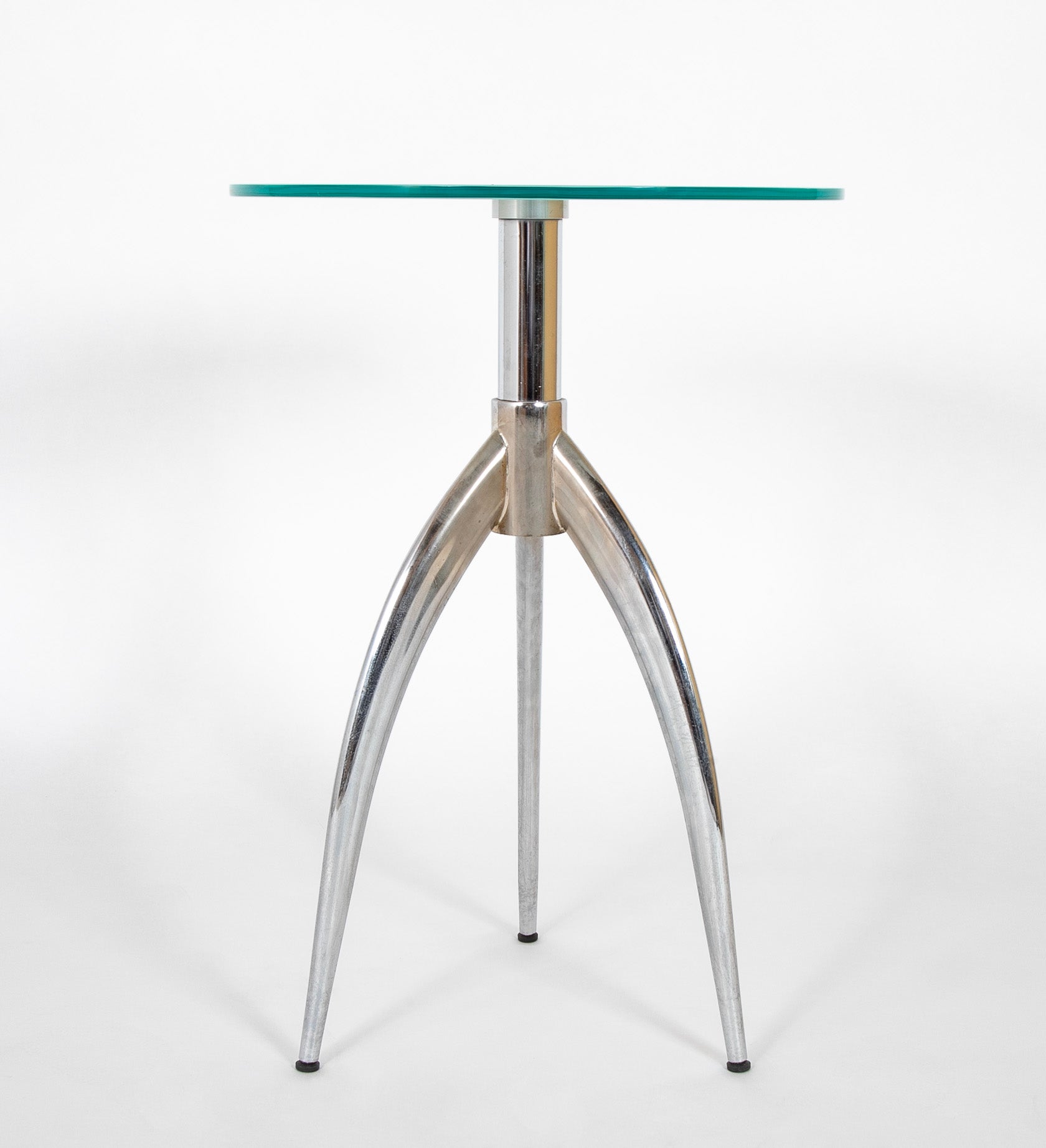 Italian Round Satin Glass Top Tripod Table with Chrome Base
