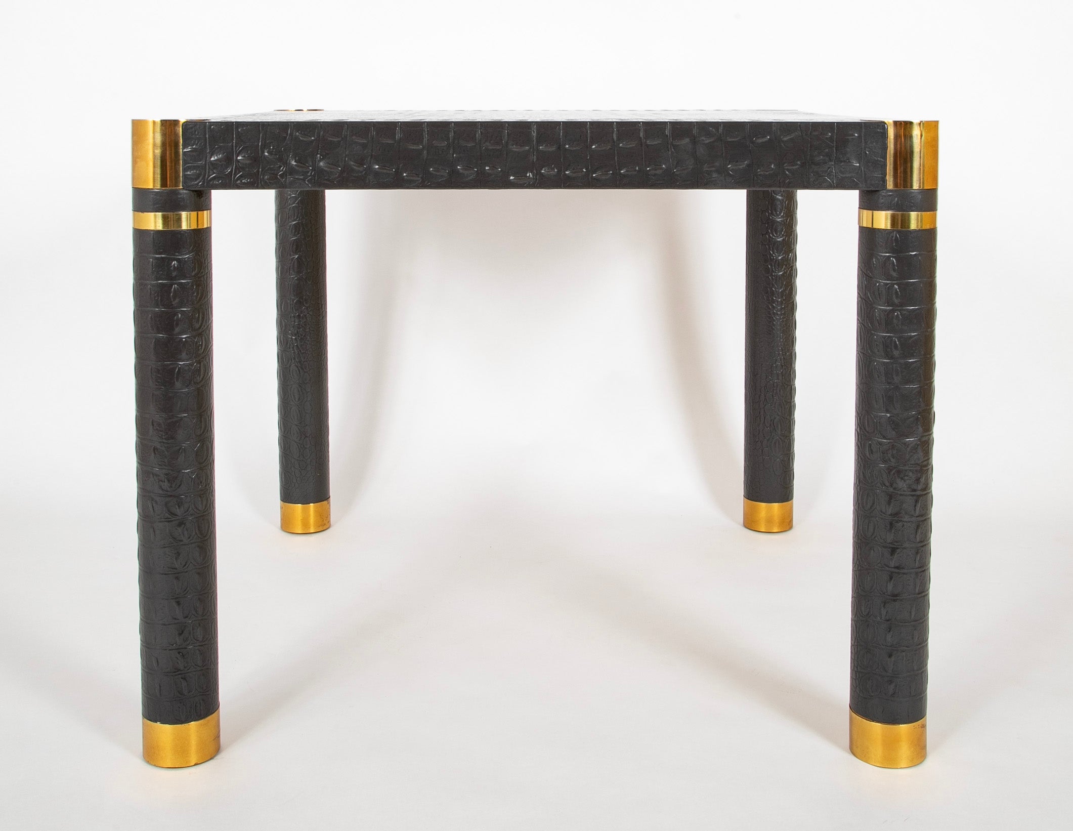 Karl Springer Games Table Embossed Alligator Gray Leather