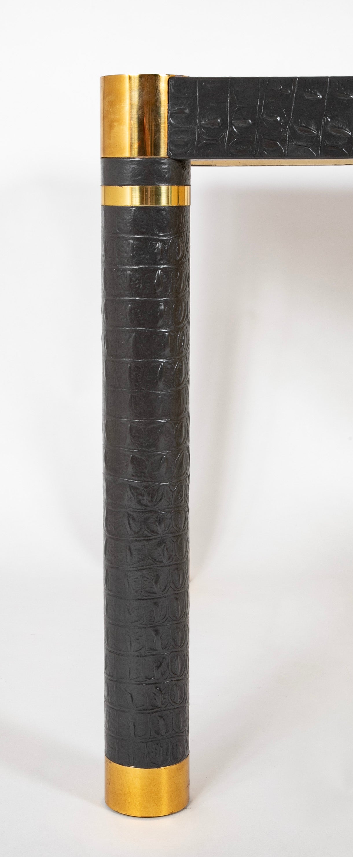 Karl Springer Games Table Embossed Alligator Gray Leather