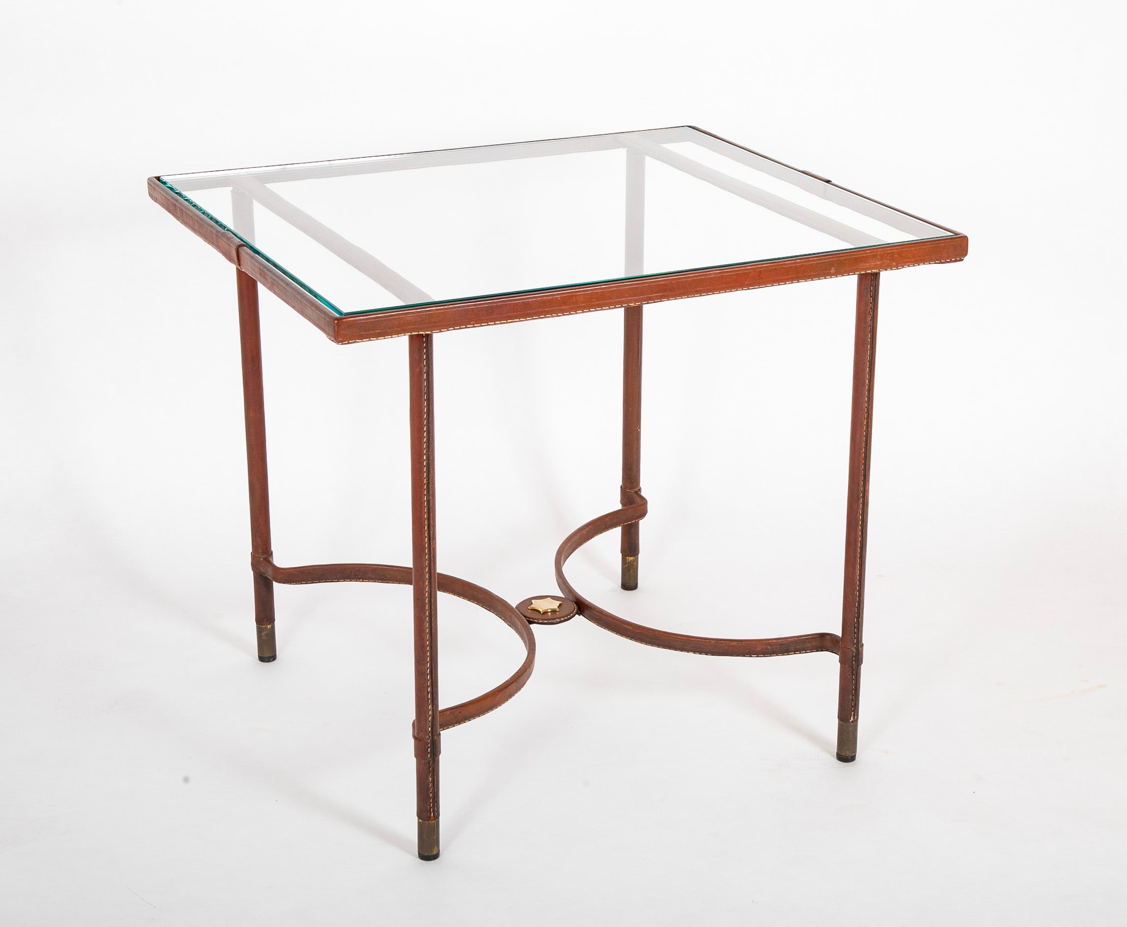 Leather Wrapped Games Table Attributed to Jacques Adnet