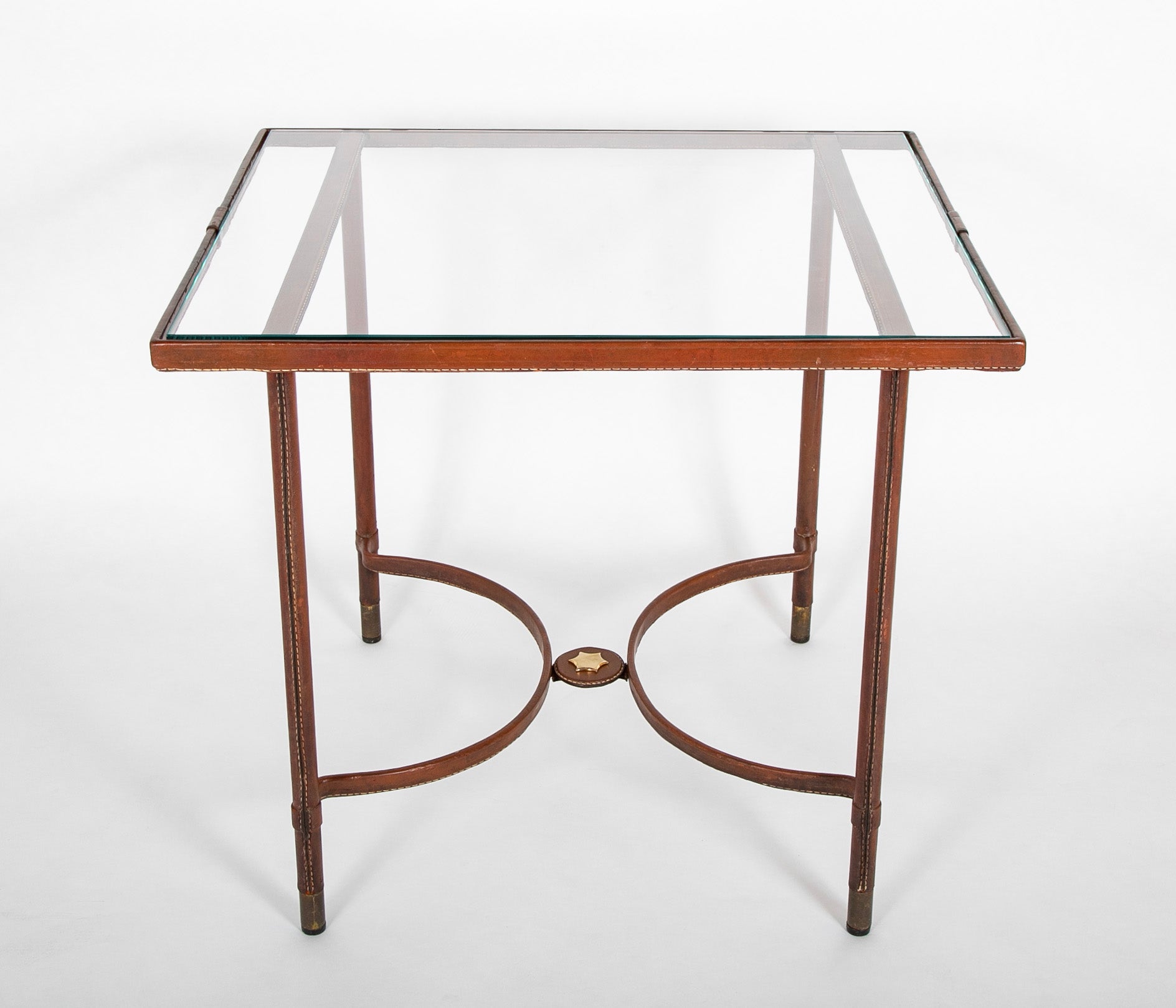 Leather Wrapped Games Table Attributed to Jacques Adnet