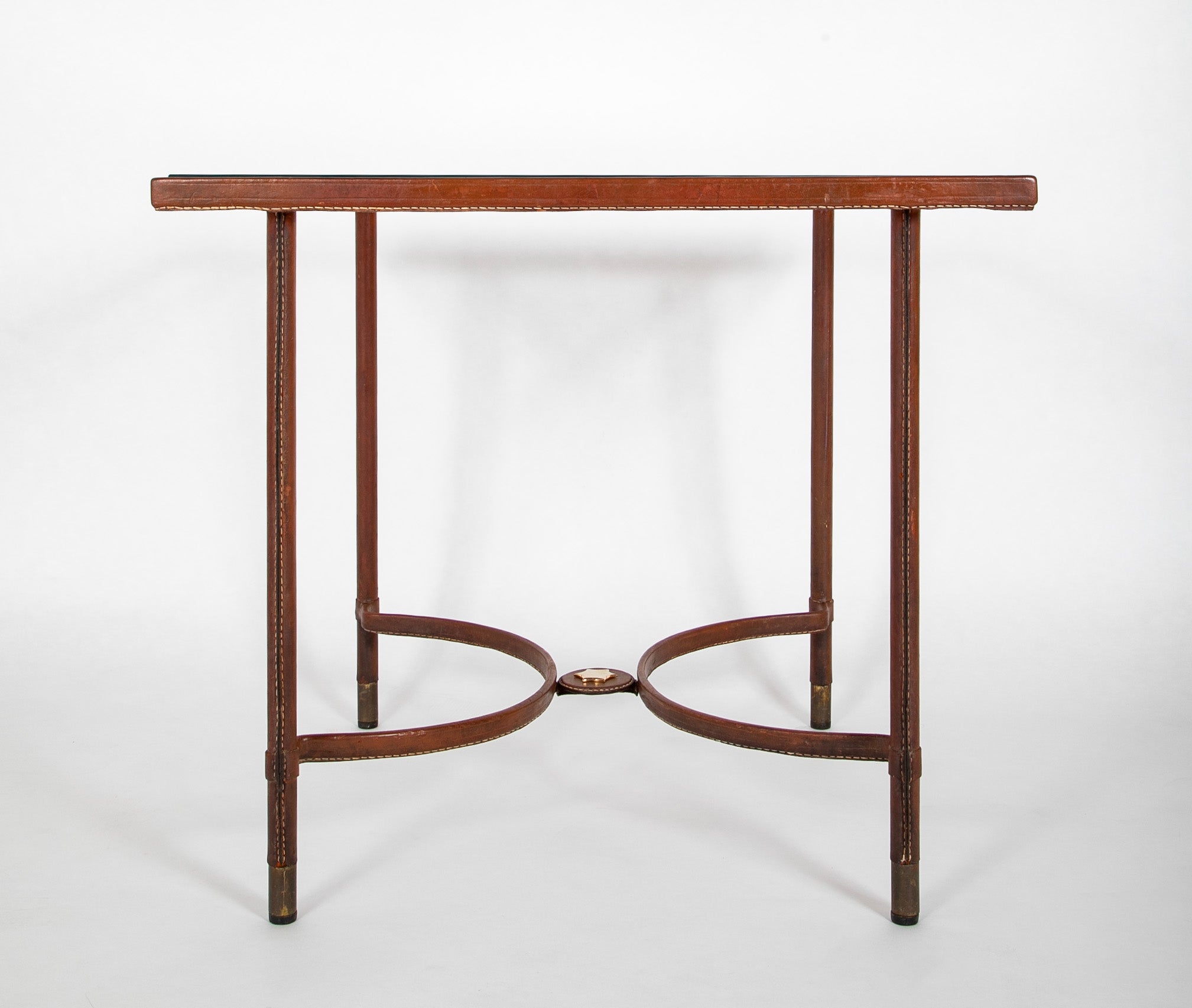 Leather Wrapped Games Table Attributed to Jacques Adnet