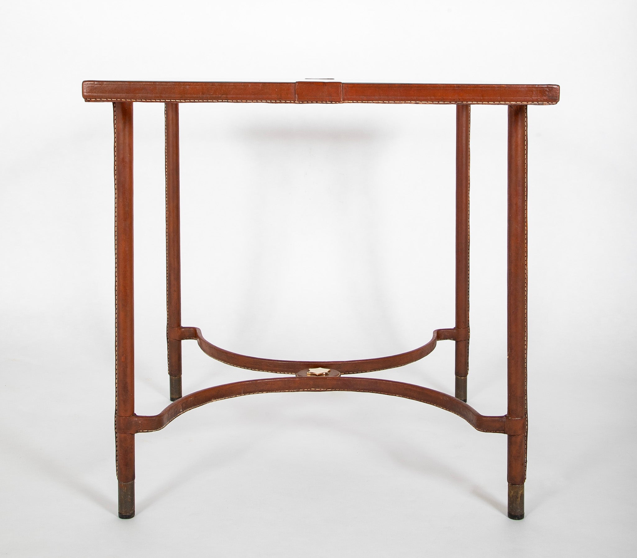 Leather Wrapped Games Table Attributed to Jacques Adnet