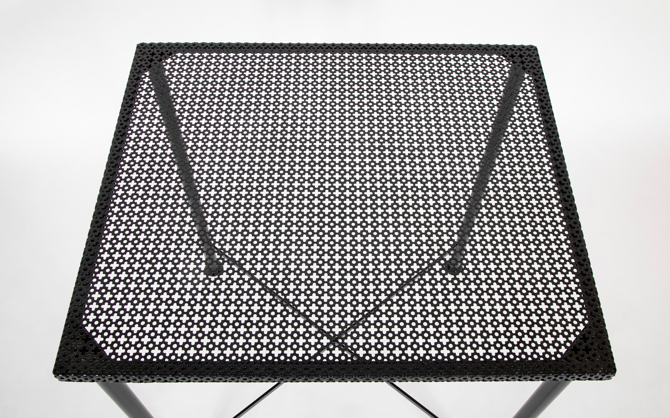 Black Metal Table with Perforated Top in the Manner of Mathieu Mategot