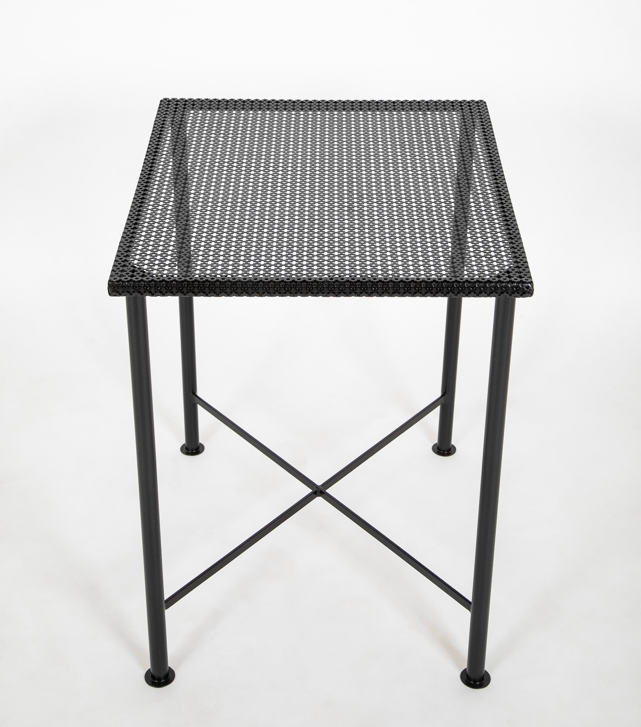 Black Metal Table with Perforated Top in the Manner of Mathieu Mategot