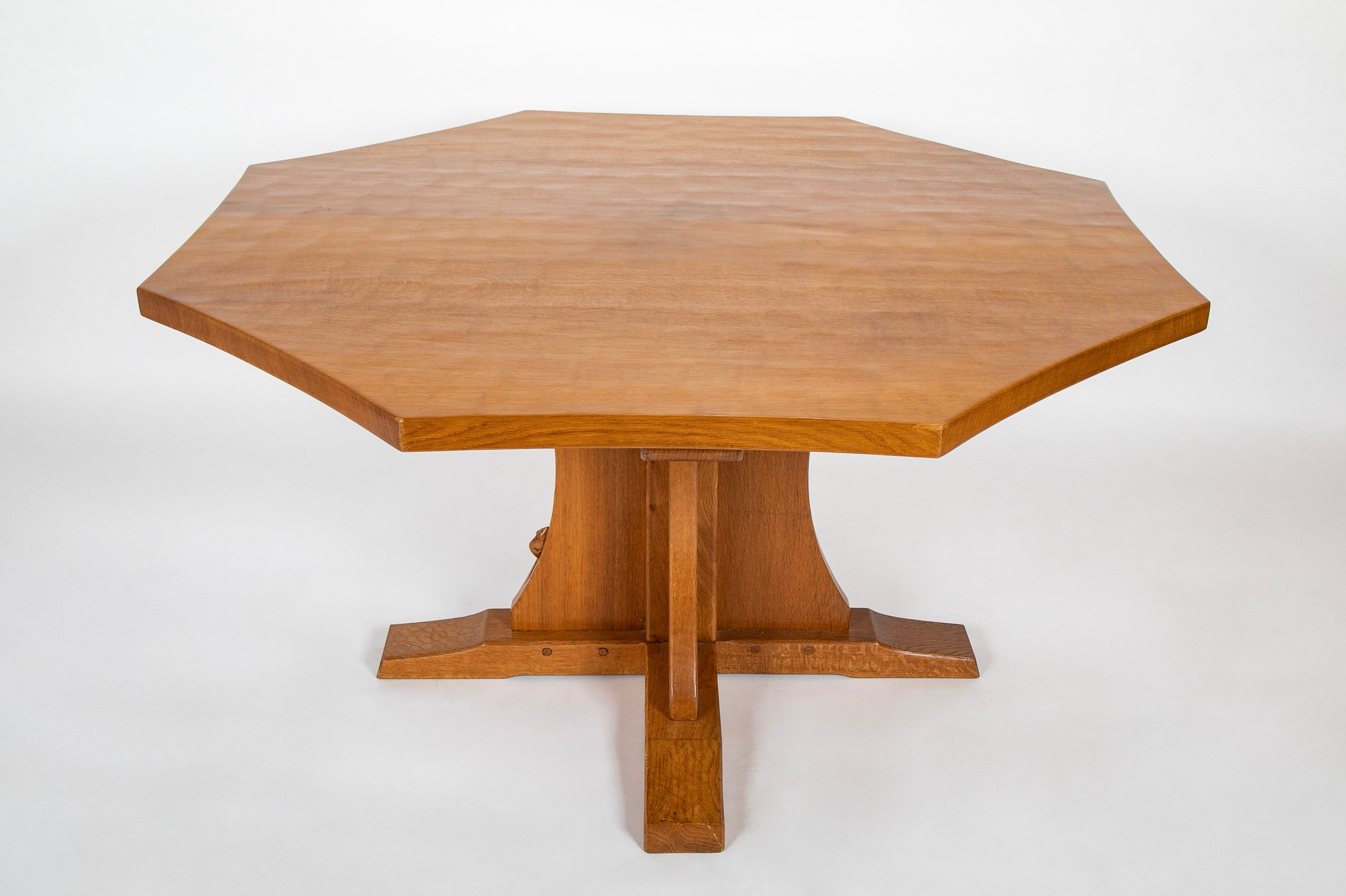 Octagonal Arts & Crafts Oak Center Table by Robert "Mouseman" Thompson