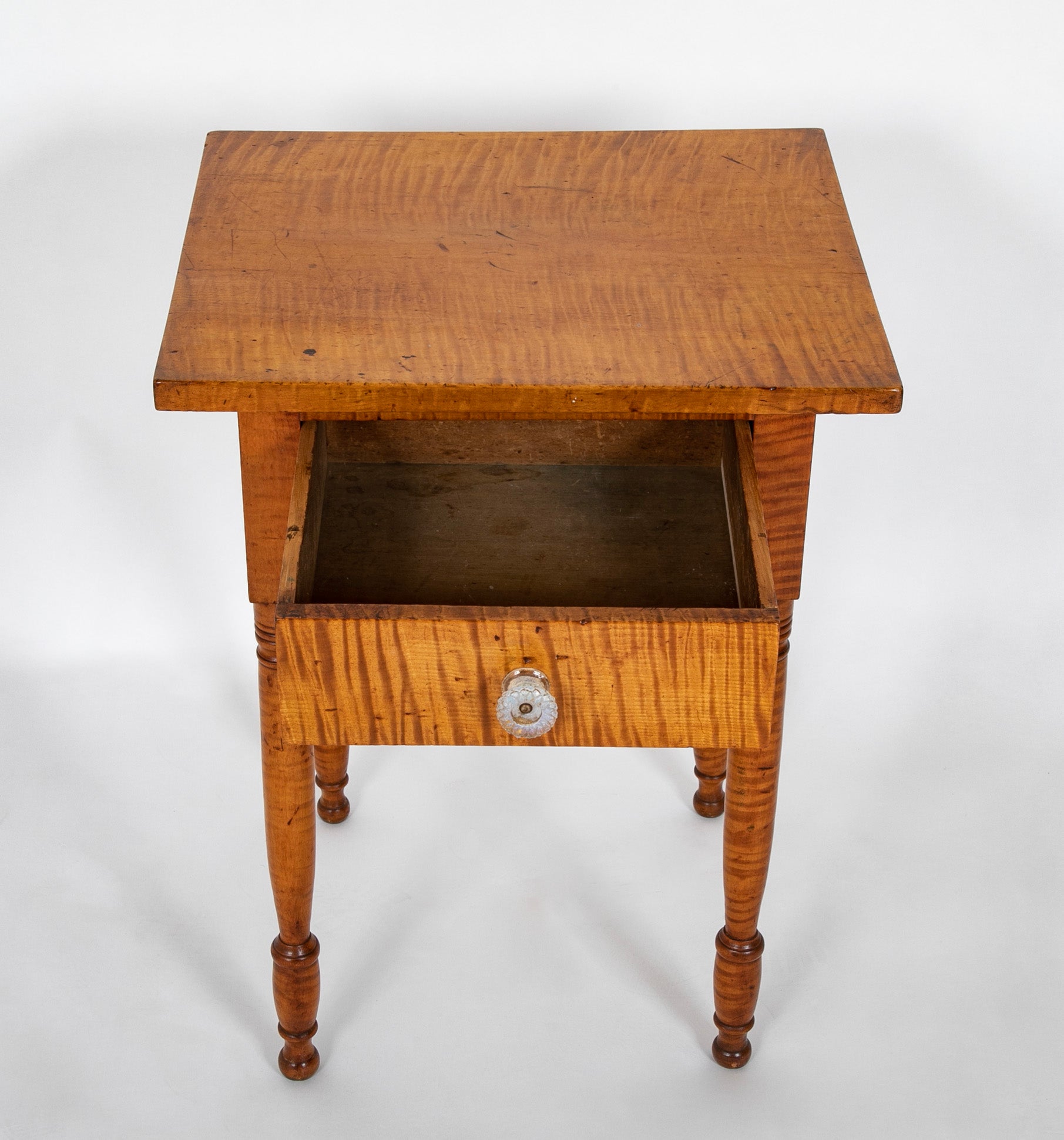 An American Tiger Maple Single Drawer Table