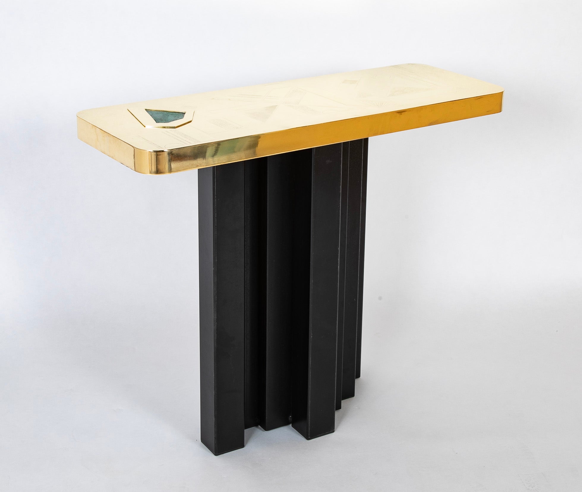 Willy Daro Console with Gilded Brass Top & Black Lacquer Metal Base