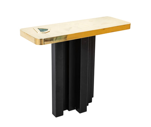 Willy Daro Console with Gilded Brass Top & Black Lacquer Metal Base