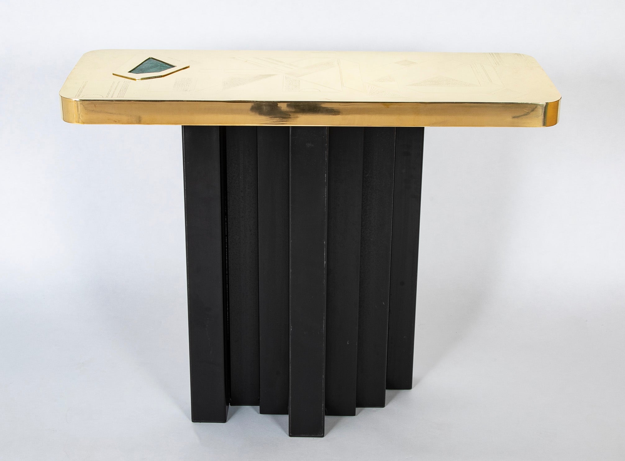 Willy Daro Console with Gilded Brass Top & Black Lacquer Metal Base