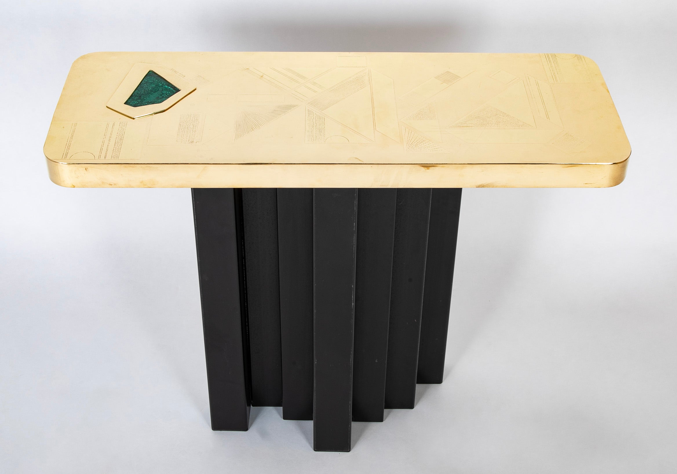 Willy Daro Console with Gilded Brass Top & Black Lacquer Metal Base