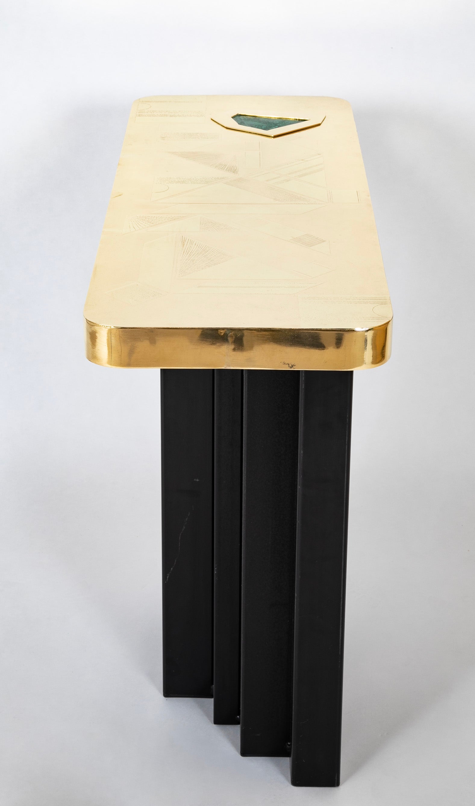 Willy Daro Console with Gilded Brass Top & Black Lacquer Metal Base