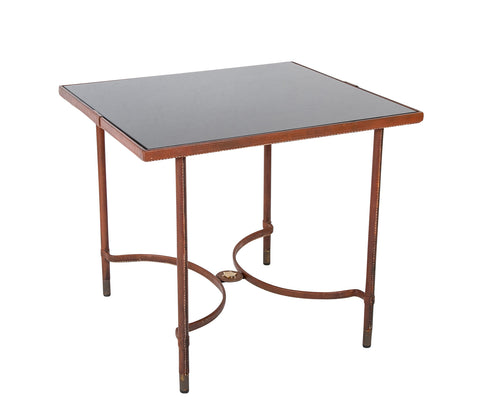 A Leather Wrapped Games Table Attributed to Adnet