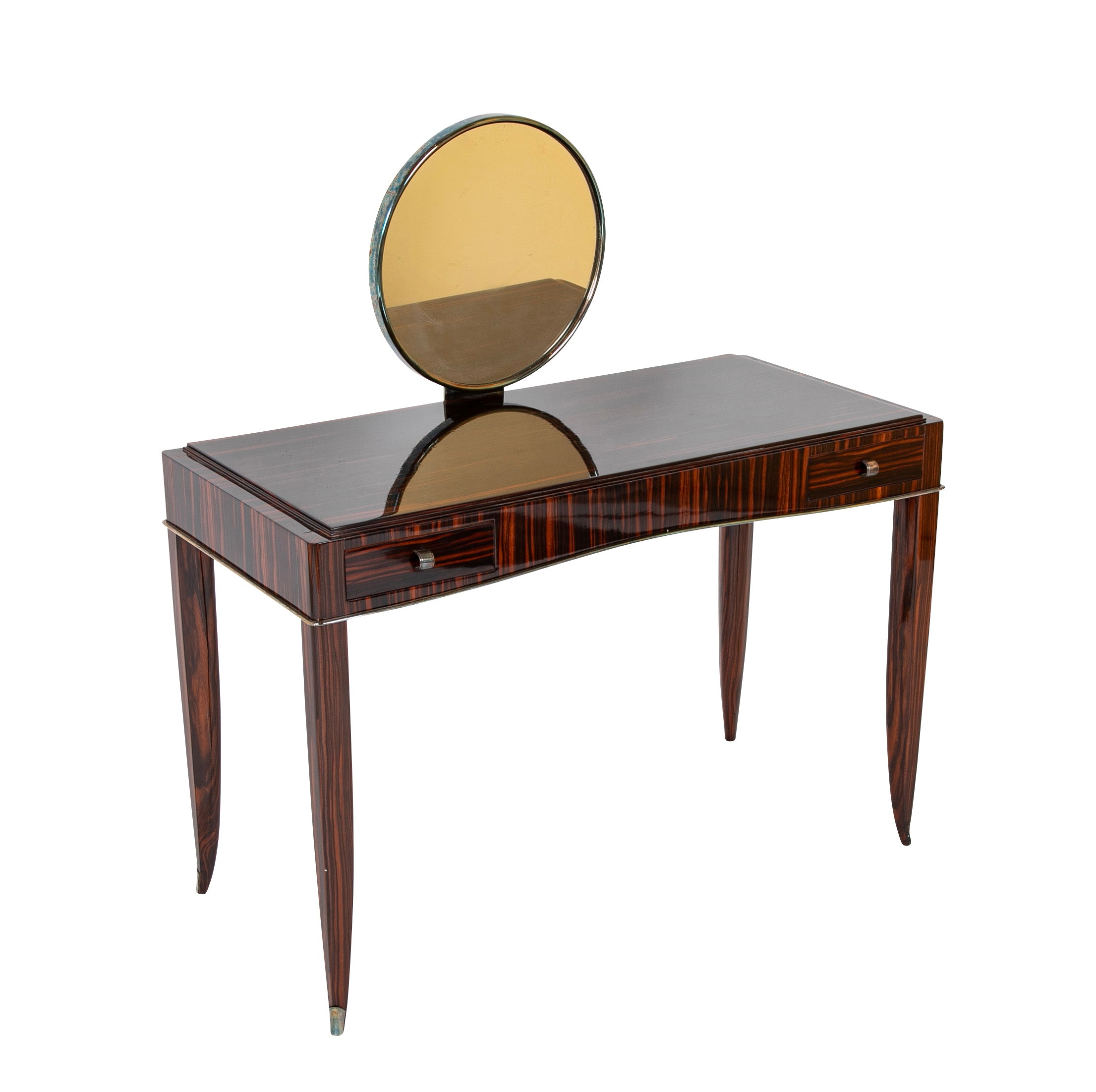 SOLD 9/17/25 Dominique Dressing Table in Macassar Ebony with Round Mirror