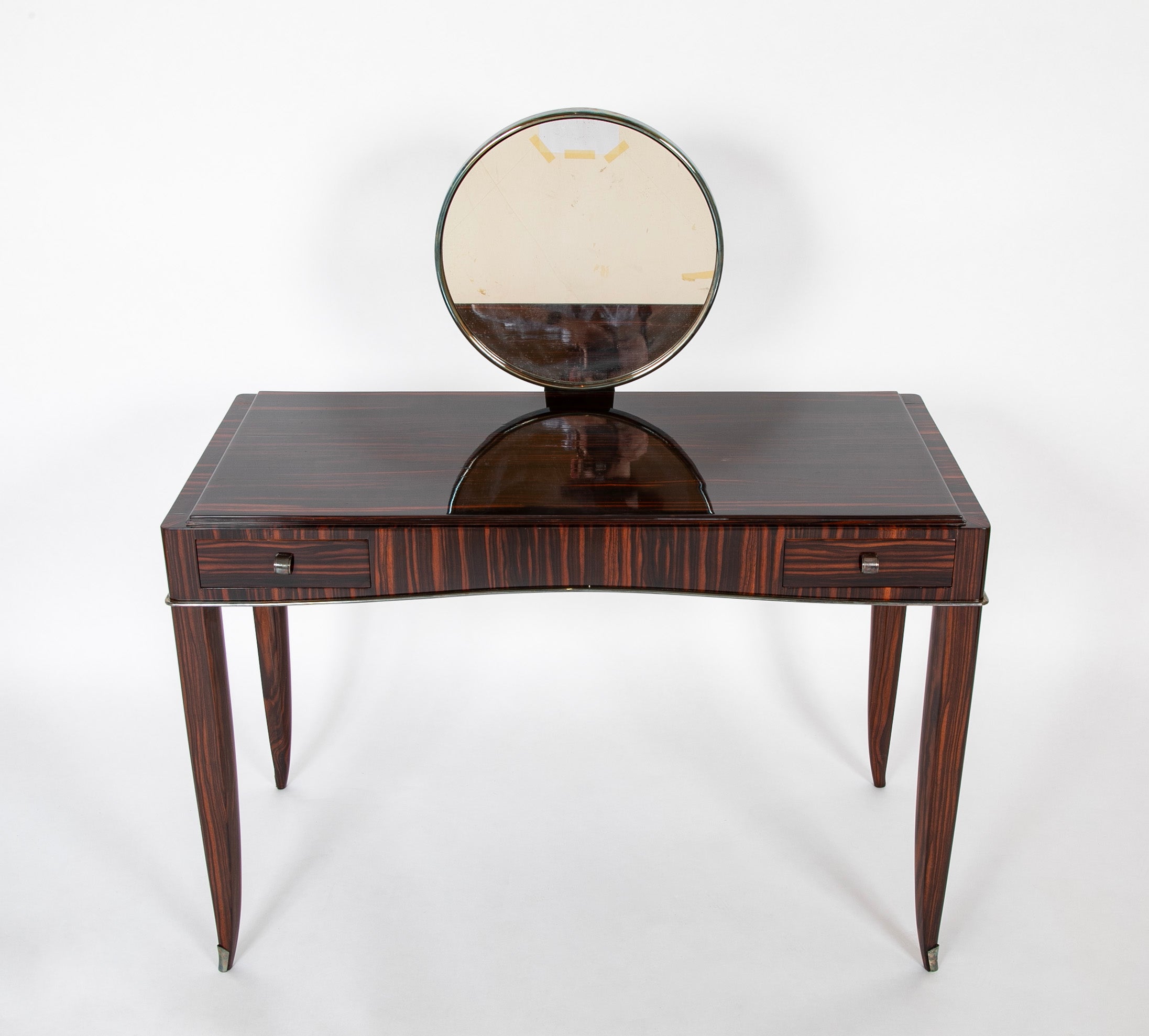 SOLD 9/17/25 Dominique Dressing Table in Macassar Ebony with Round Mirror
