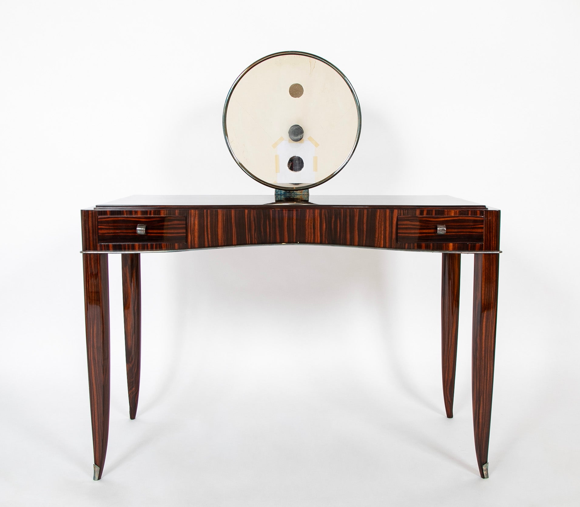SOLD 9/17/25 Dominique Dressing Table in Macassar Ebony with Round Mirror