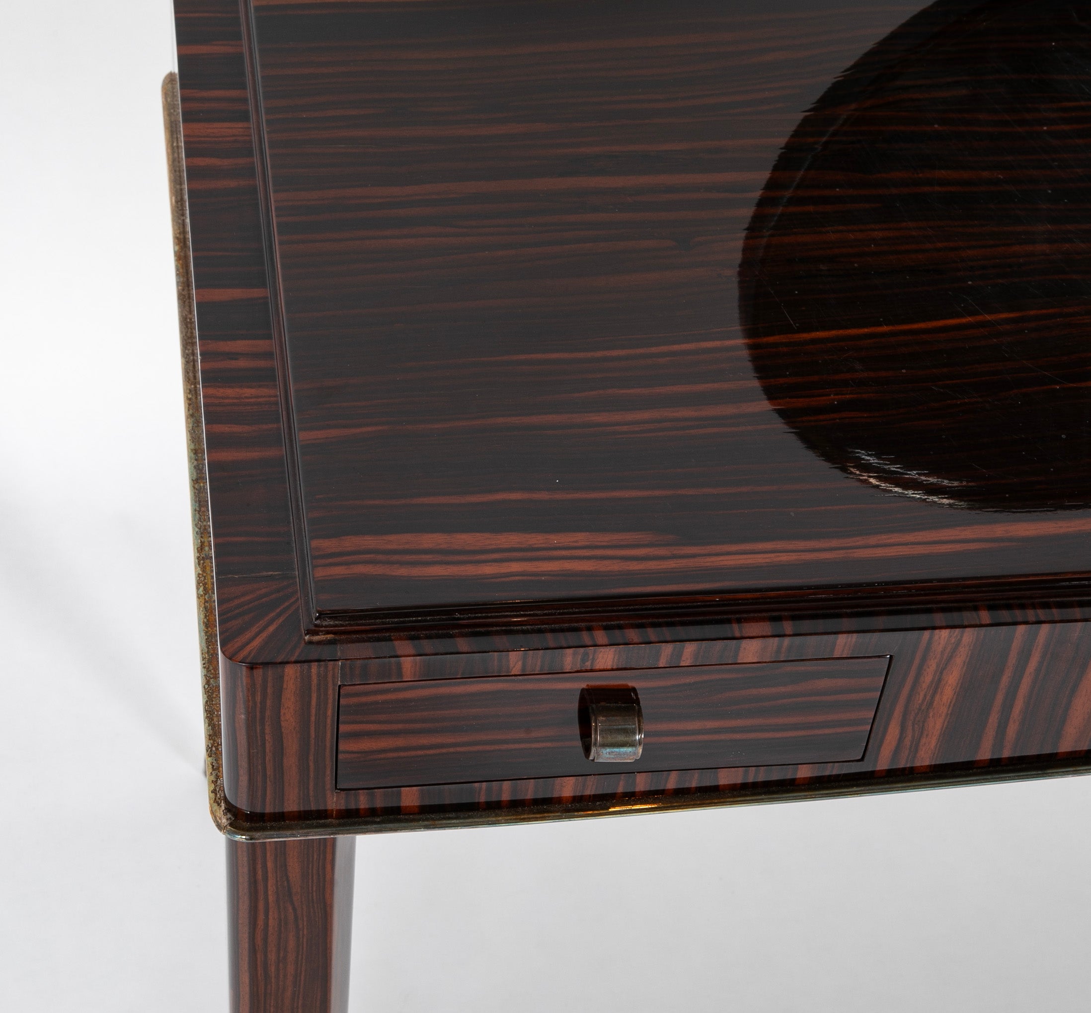 SOLD 9/17/25 Dominique Dressing Table in Macassar Ebony with Round Mirror