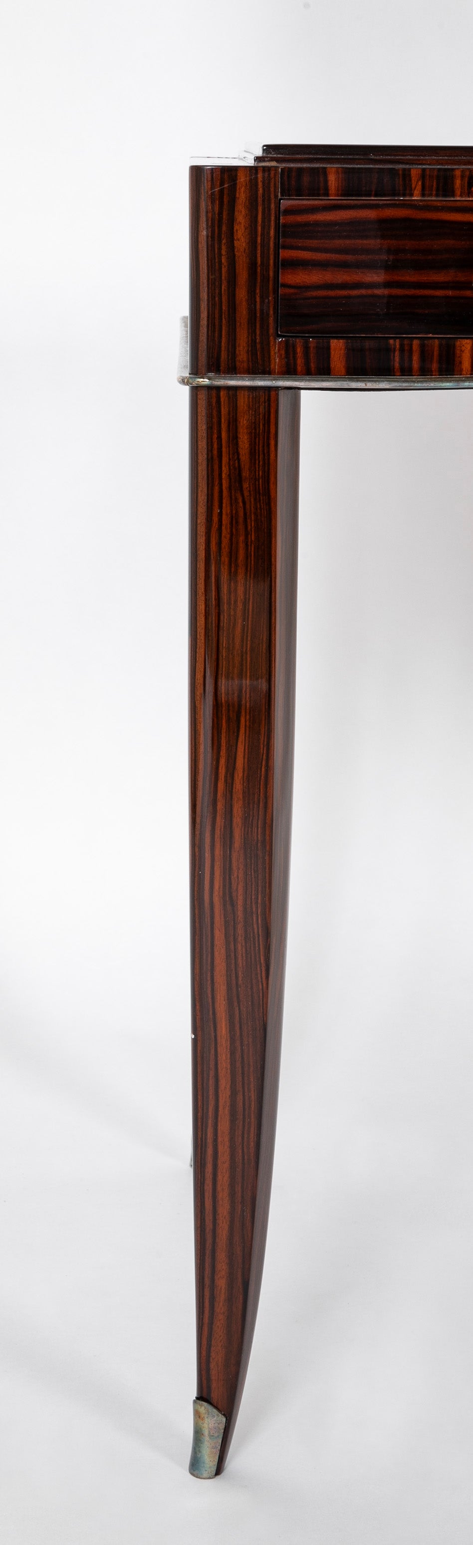 SOLD 9/17/25 Dominique Dressing Table in Macassar Ebony with Round Mirror