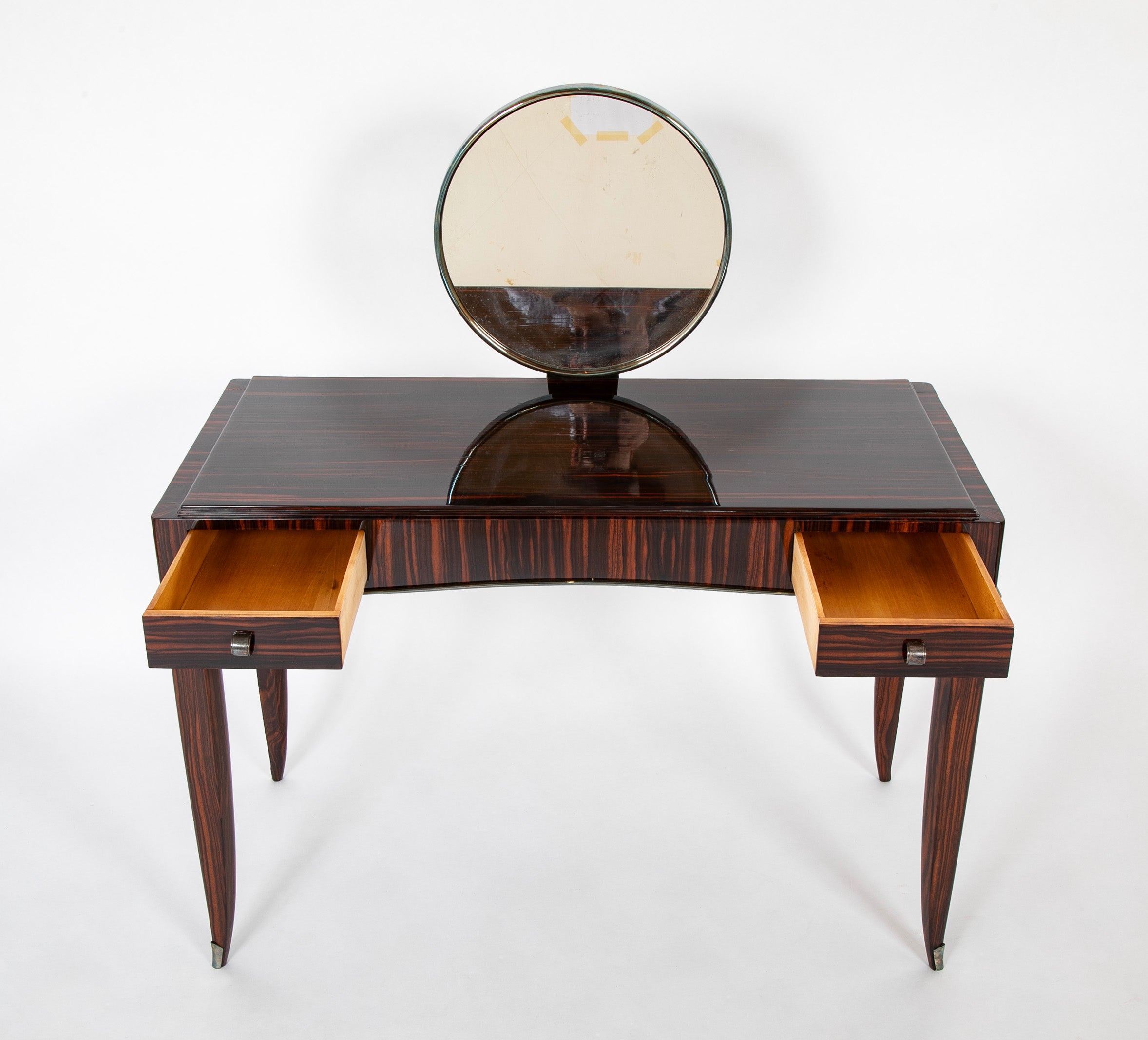 SOLD 9/17/25 Dominique Dressing Table in Macassar Ebony with Round Mirror