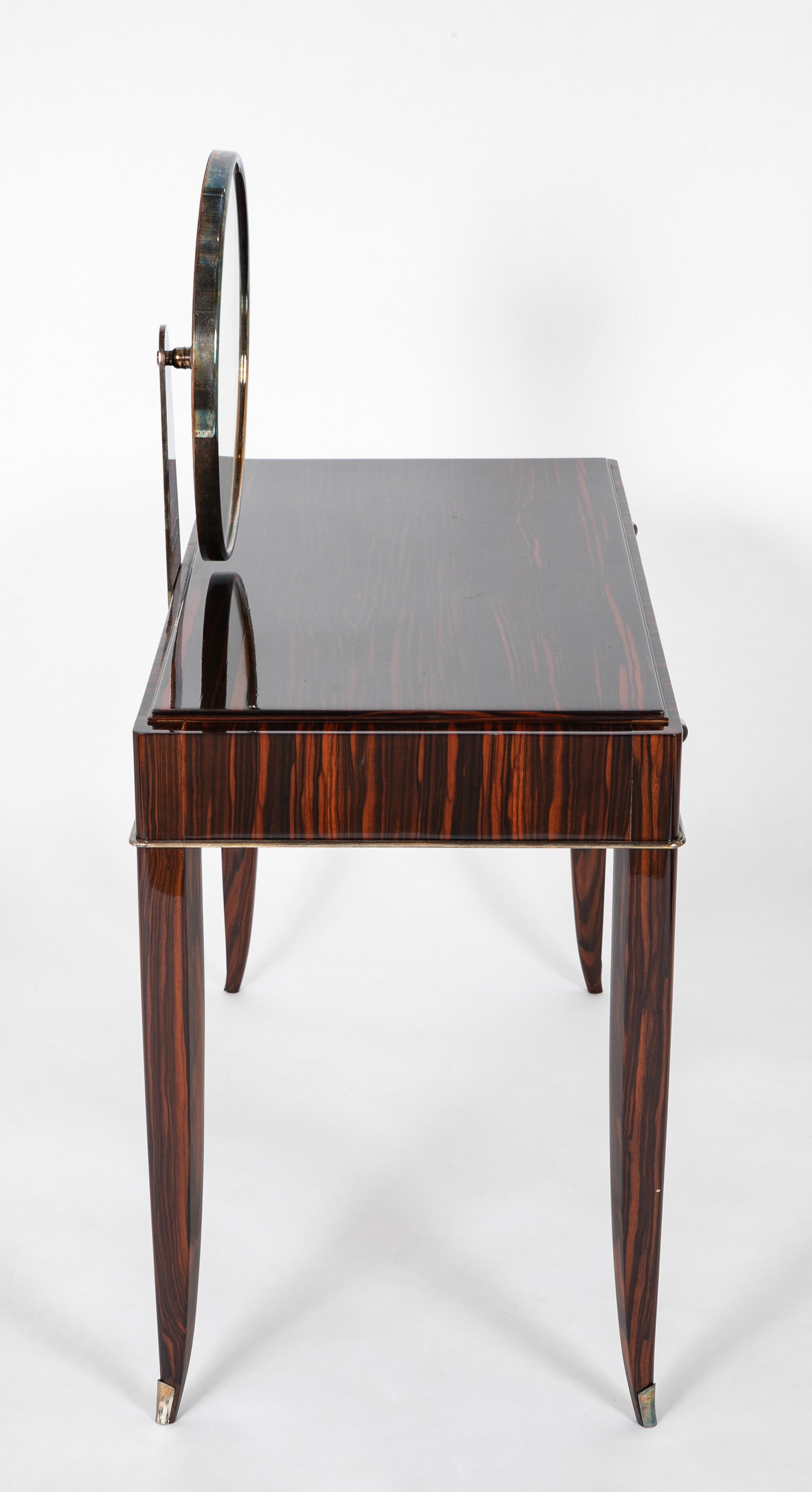 SOLD 9/17/25 Dominique Dressing Table in Macassar Ebony with Round Mirror