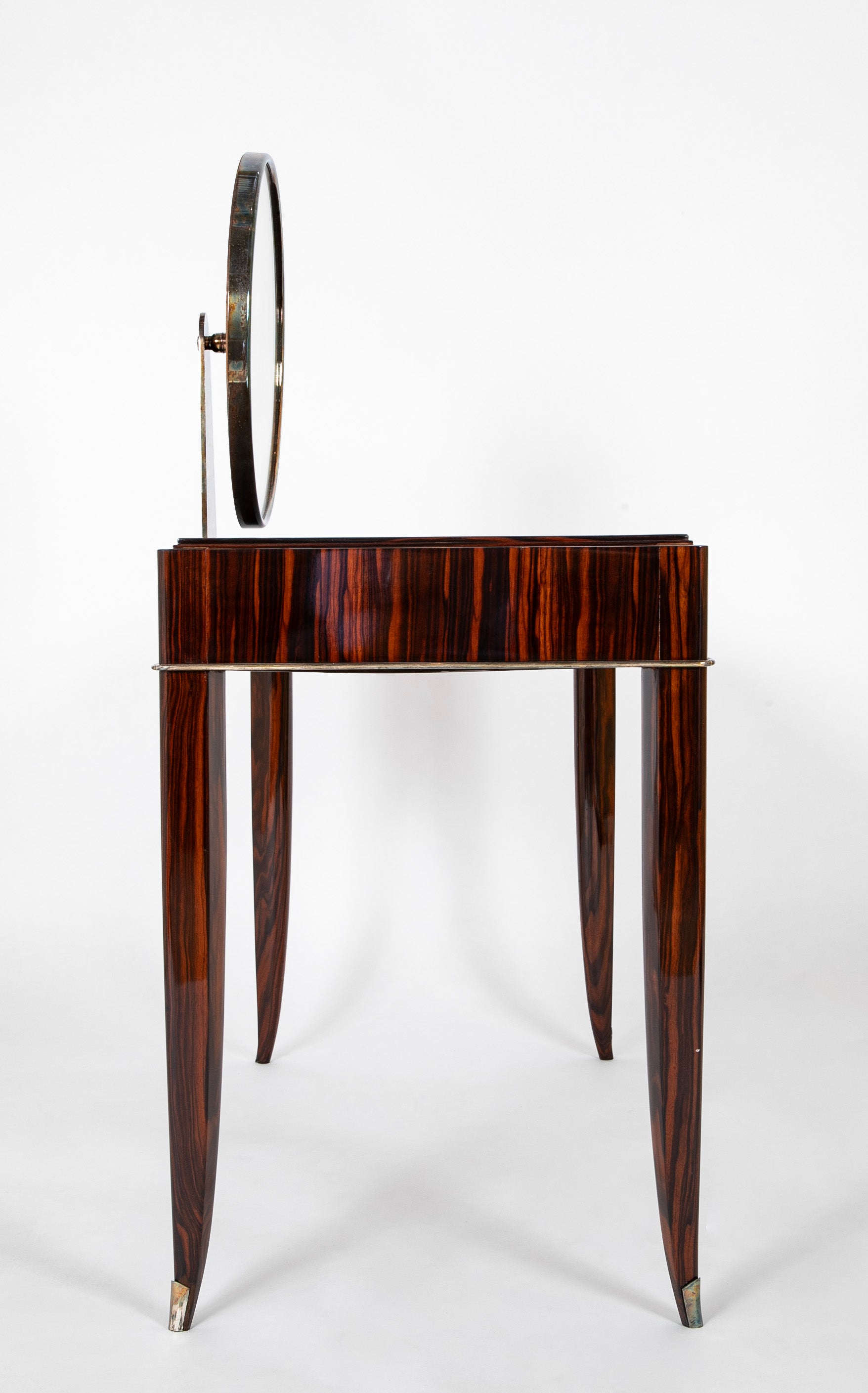 SOLD 9/17/25 Dominique Dressing Table in Macassar Ebony with Round Mirror