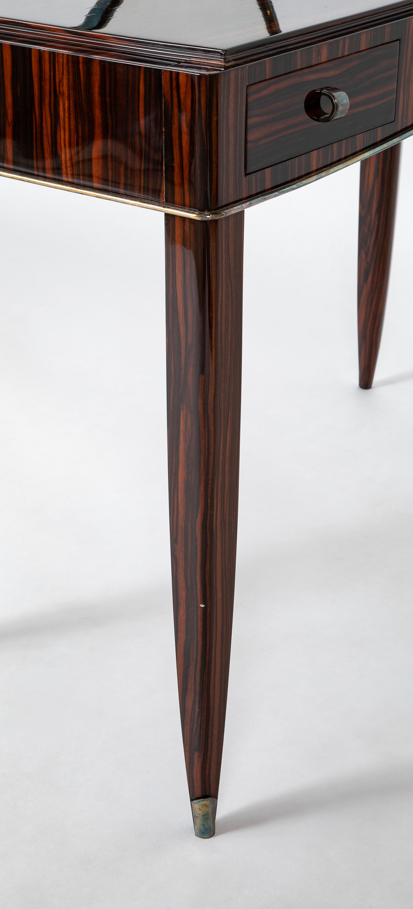 SOLD 9/17/25 Dominique Dressing Table in Macassar Ebony with Round Mirror