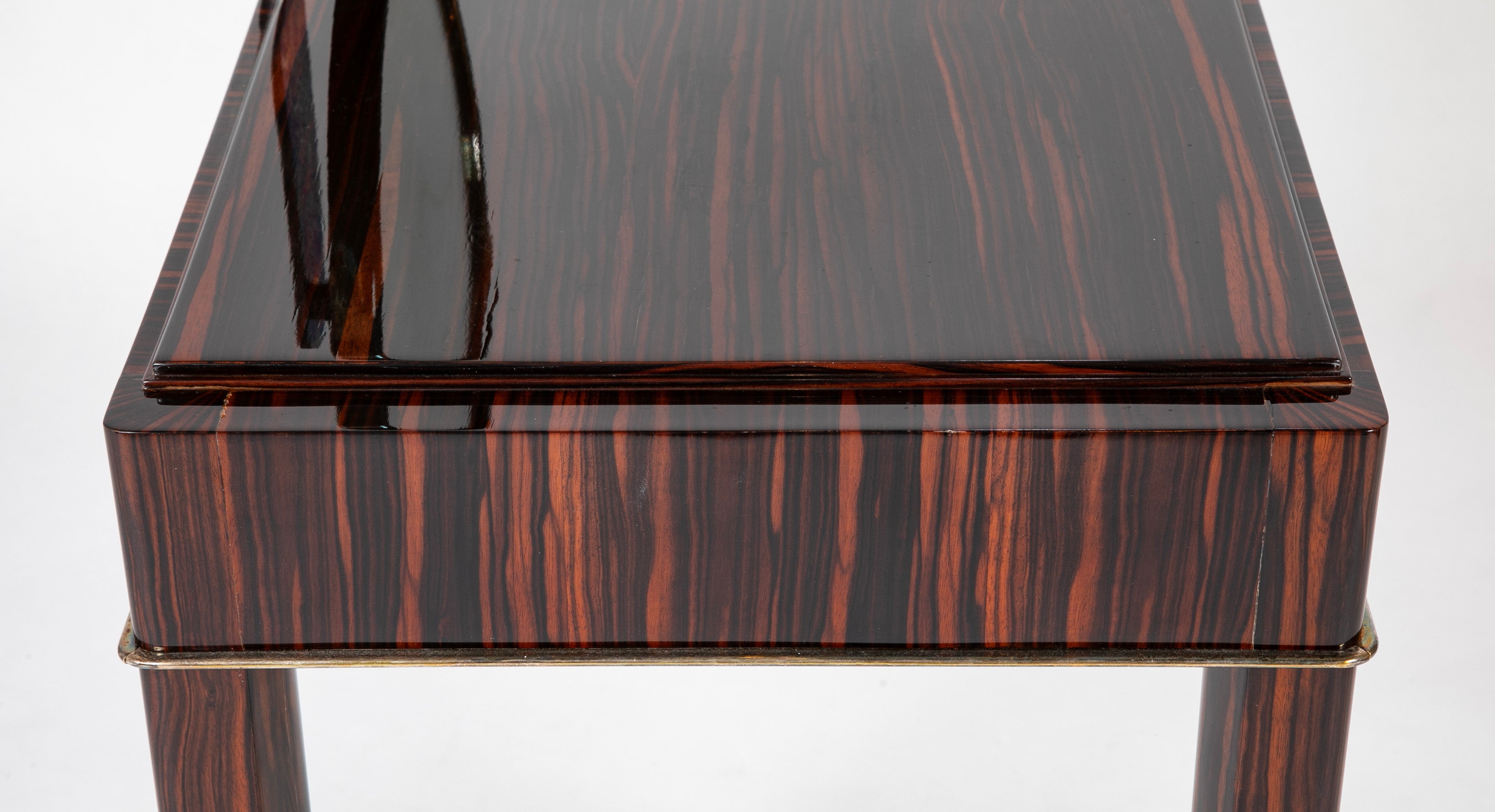 SOLD 9/17/25 Dominique Dressing Table in Macassar Ebony with Round Mirror