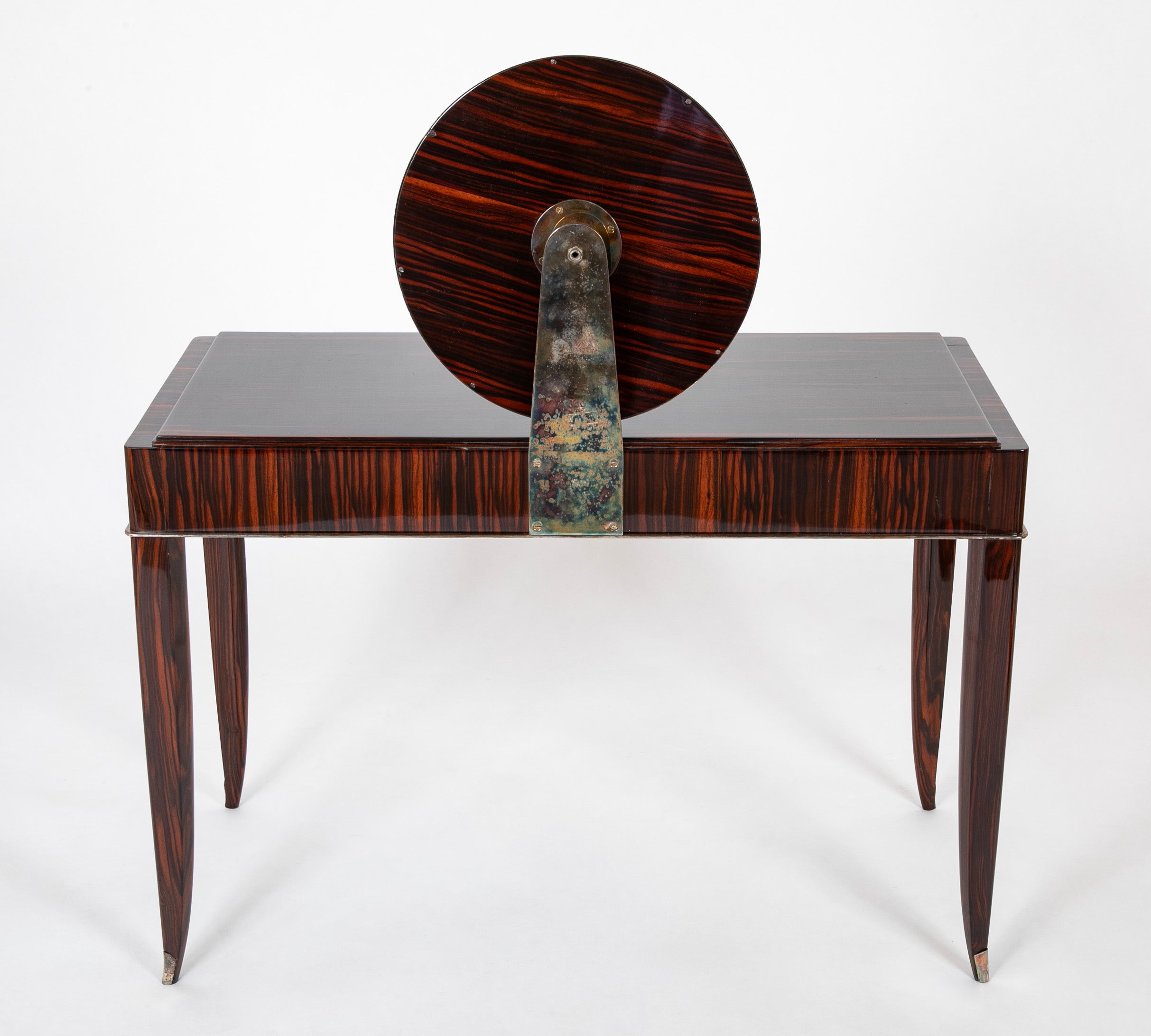 SOLD 9/17/25 Dominique Dressing Table in Macassar Ebony with Round Mirror