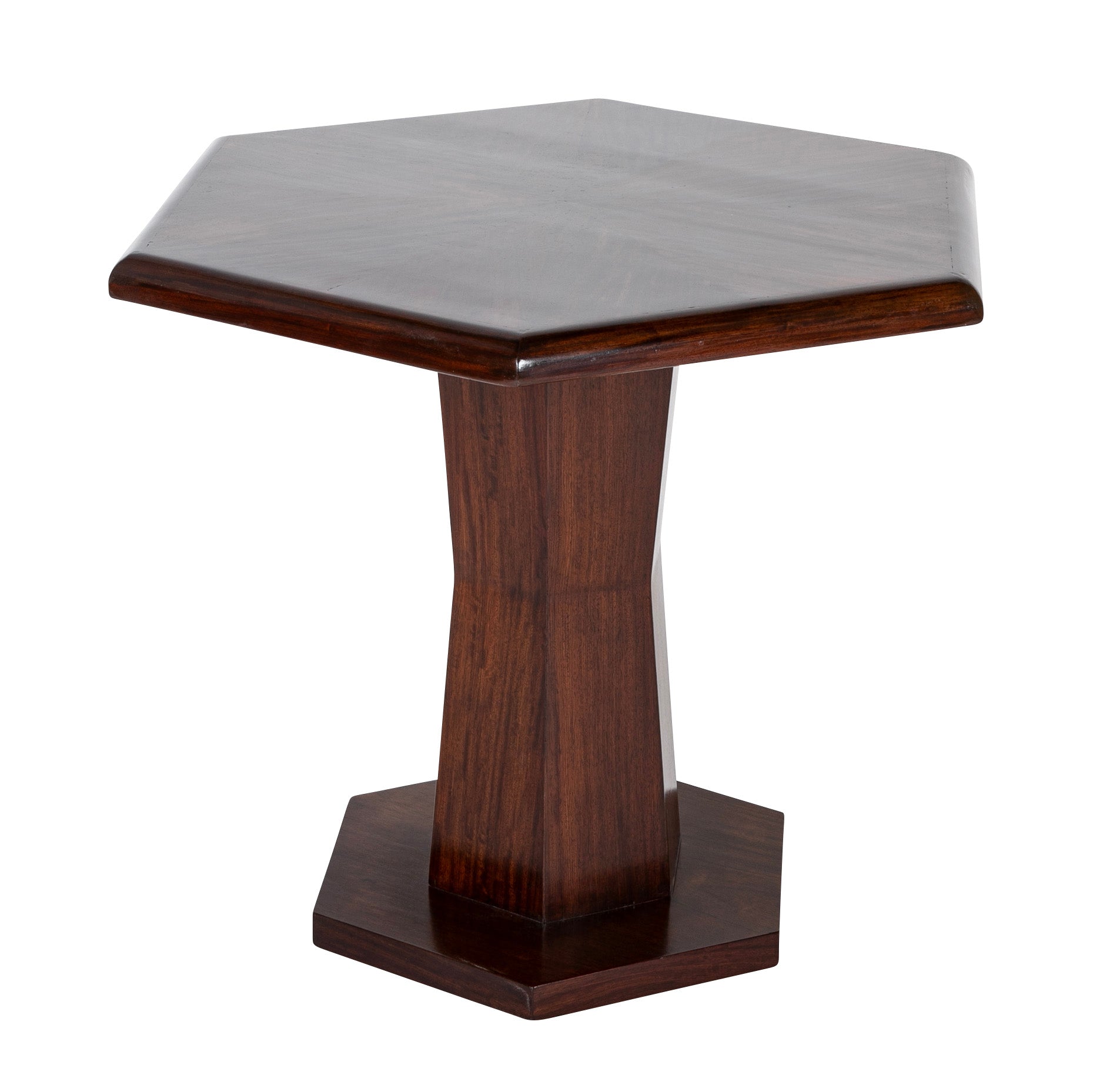 Rene Prou ( 1889 - 1947 ) Hexagonal Walnut Pedestal Table