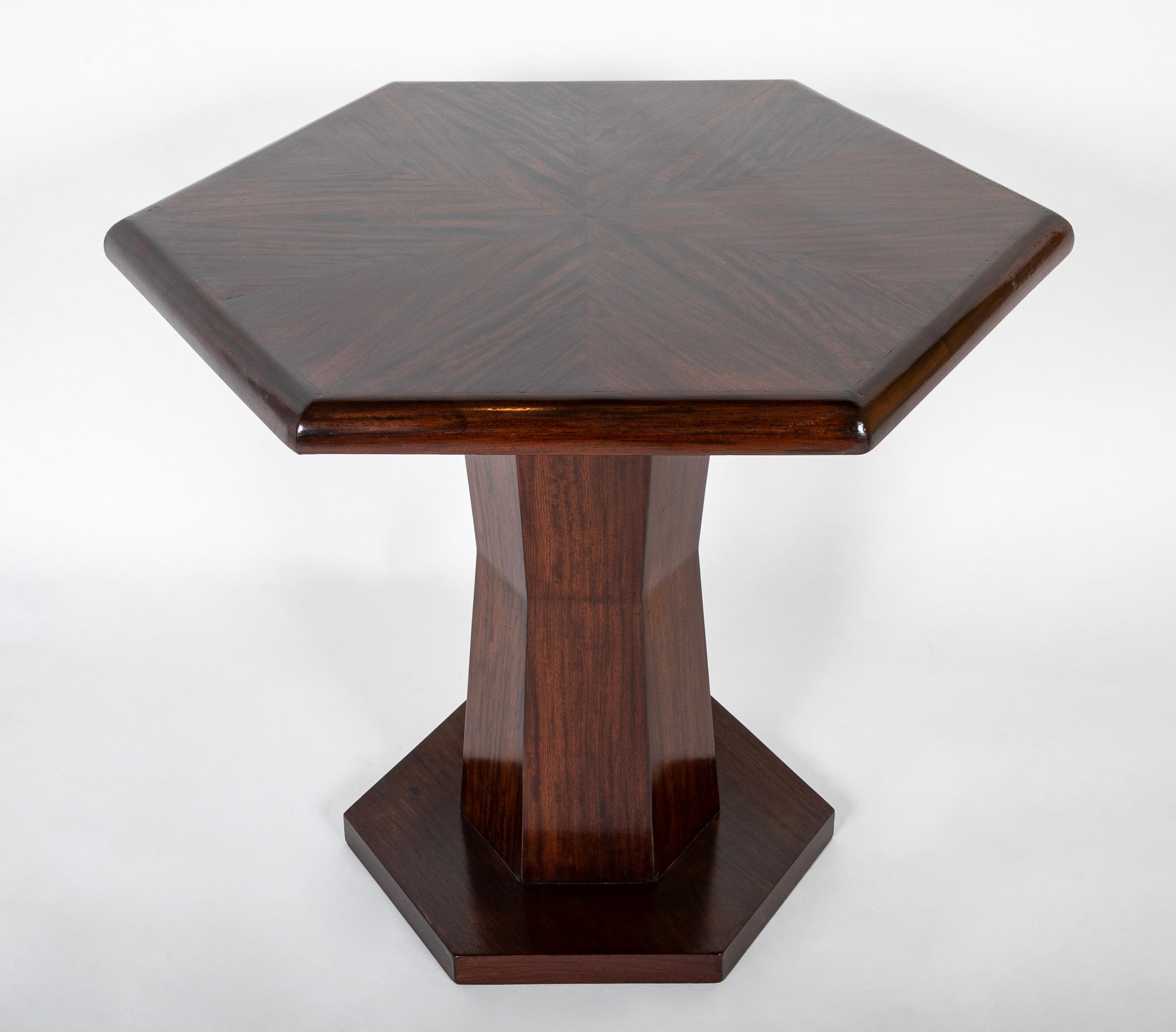 Rene Prou ( 1889 - 1947 ) Hexagonal Walnut Pedestal Table