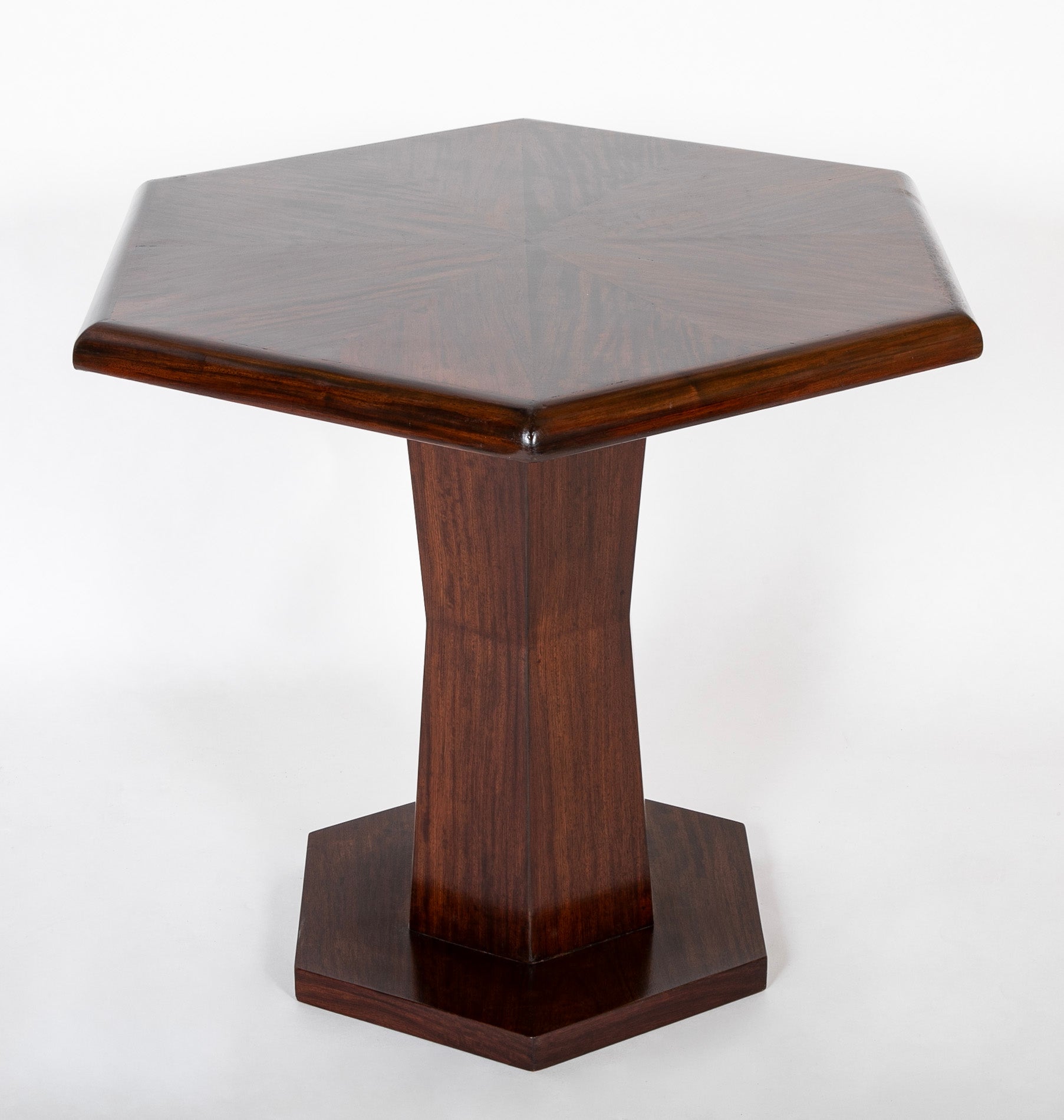 Rene Prou ( 1889 - 1947 ) Hexagonal Walnut Pedestal Table