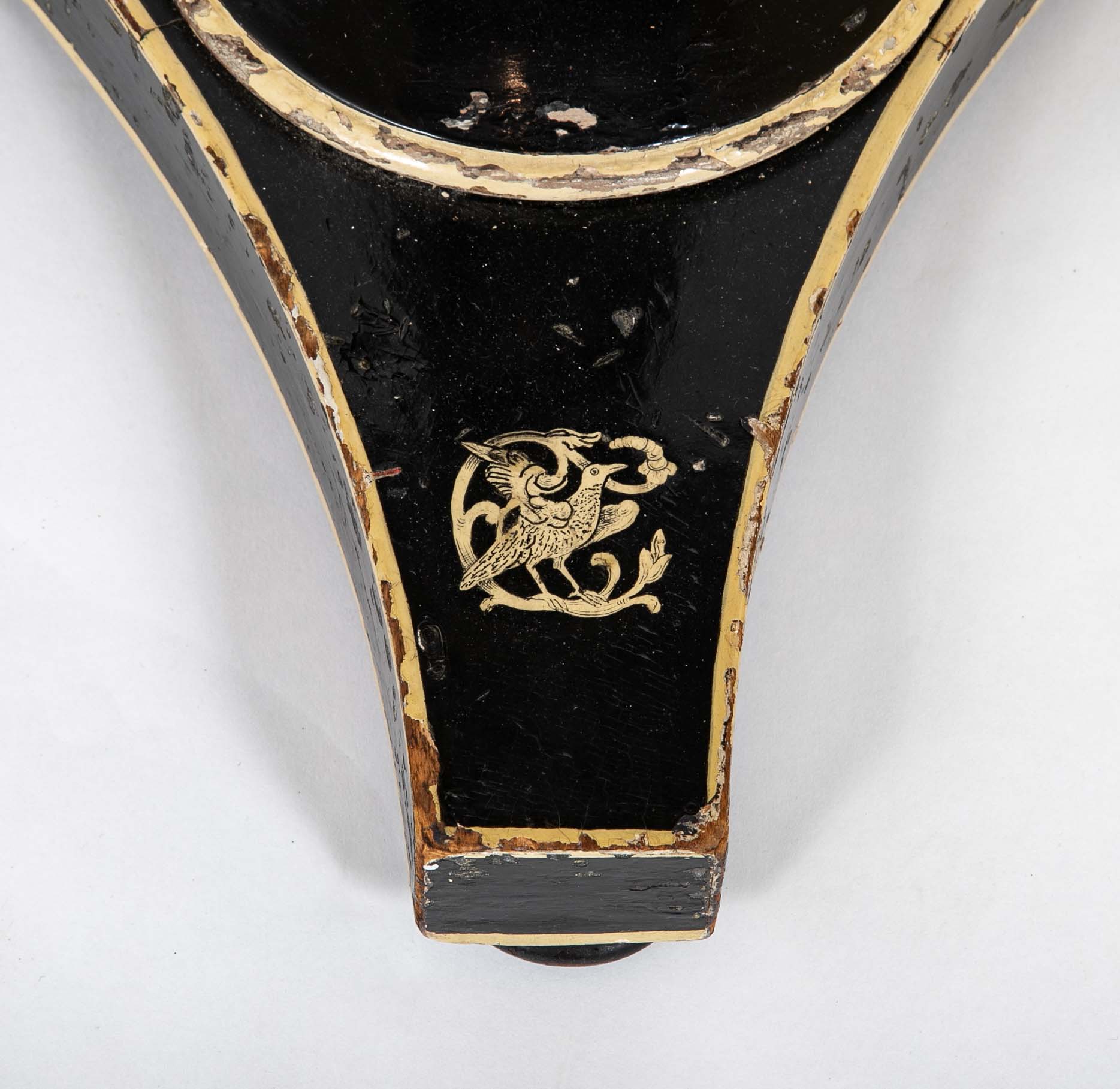 Early 19th Century English Black Lacquered Penwork Decorated Table